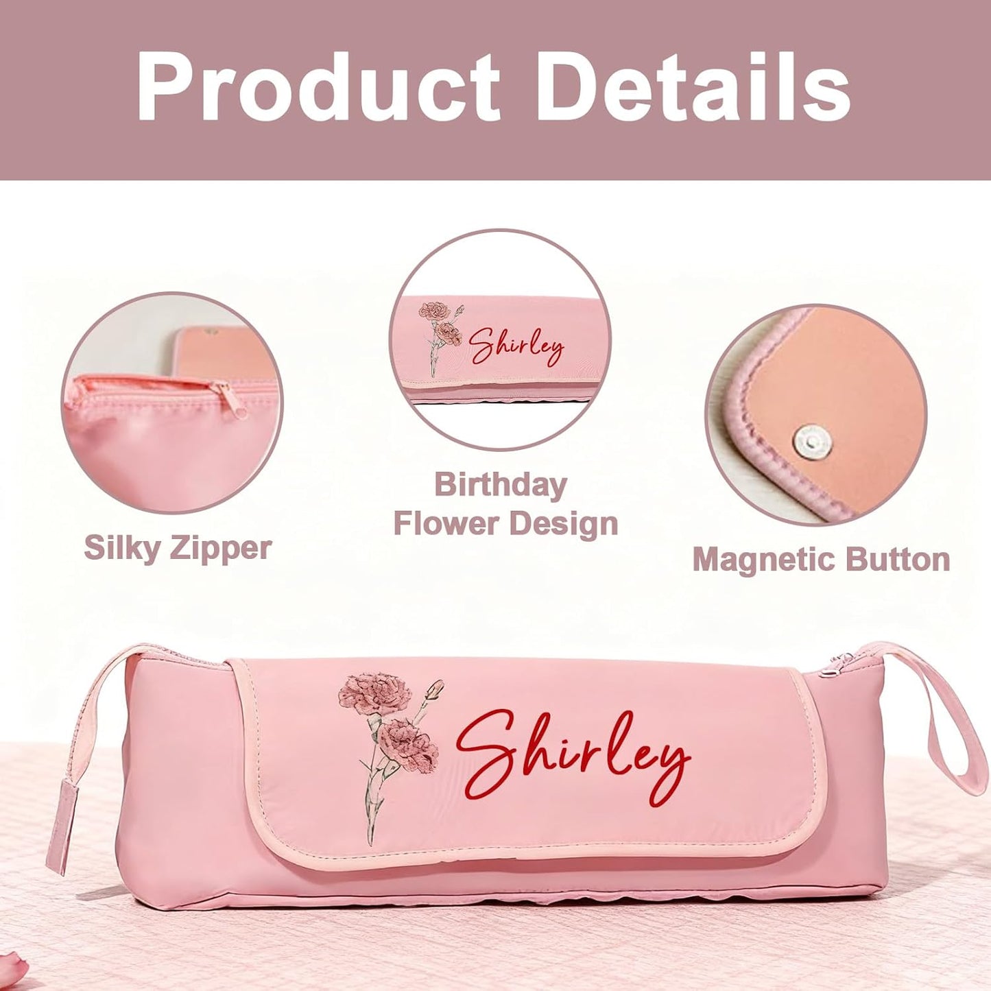 Personalized Hair Tool Bags with Heat Resistant Mat for Curling Iron & Flat Iron, Custom Name & Birth Flower Travel Bag for Hair Tools, curling iron bag for Women & Stylists (Style1)