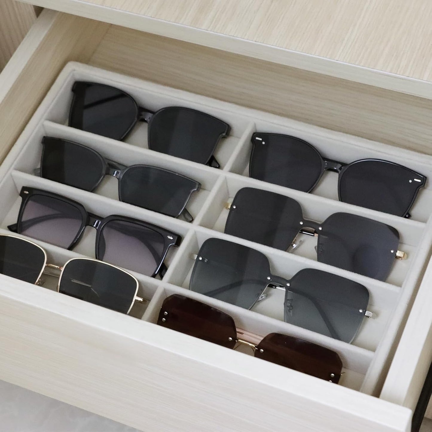 Large Velvet Sunglasses Storage Organizers Jewelry Organizer, Velvet Jewelry Organizer, Large Jewelry Drawer Organizer Tray, Eyeglass Organizer Earring Holder Ring Display (Sunglass Tray)