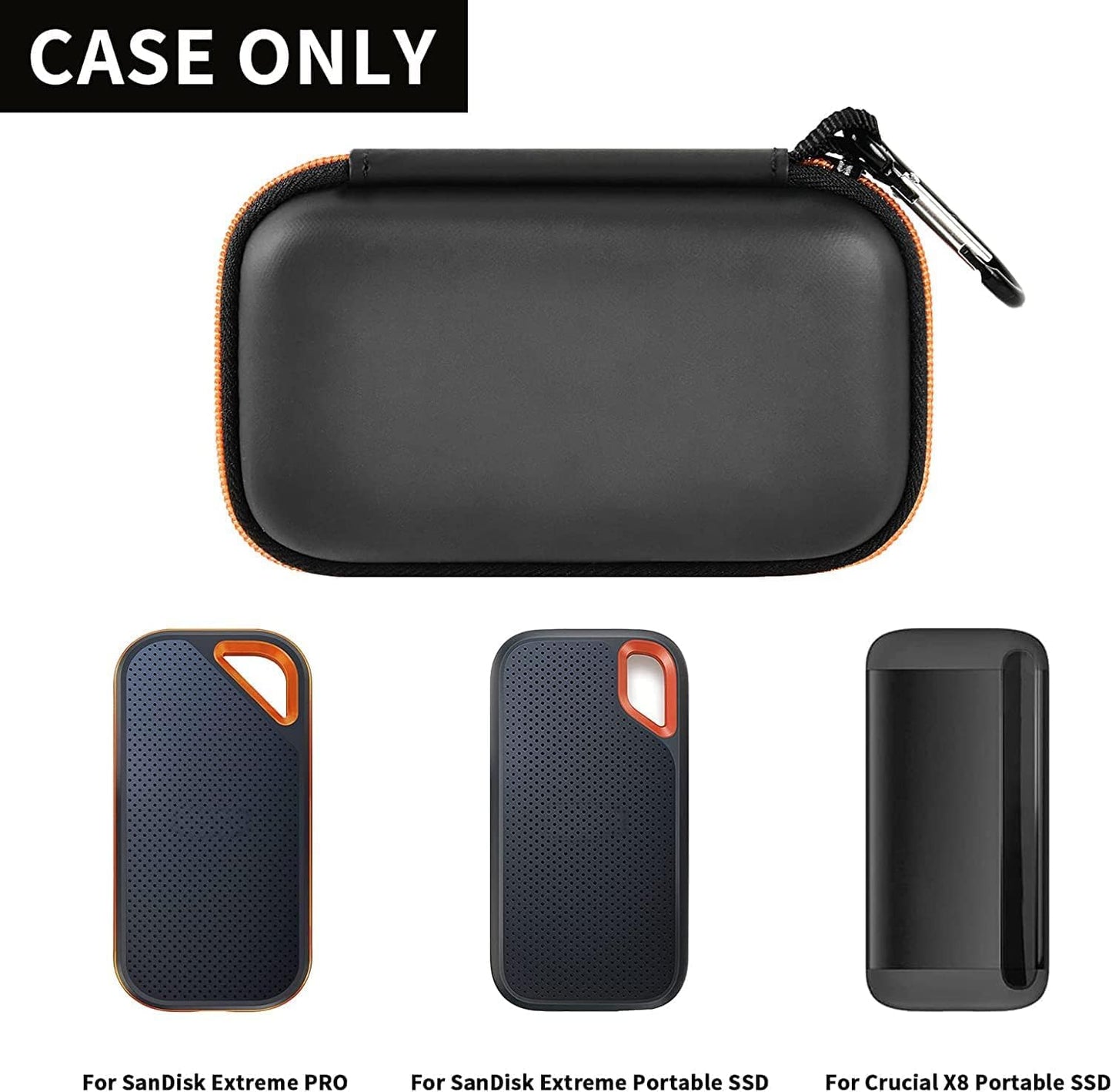 Hard Case Compatible with SanDisk Extreme PRO 500GB 1TB 2TB 4TB Portable External SSD. Carrying Travel Holder for Crucial X8 Solid State Drive (Box Only)-Orange Zipper