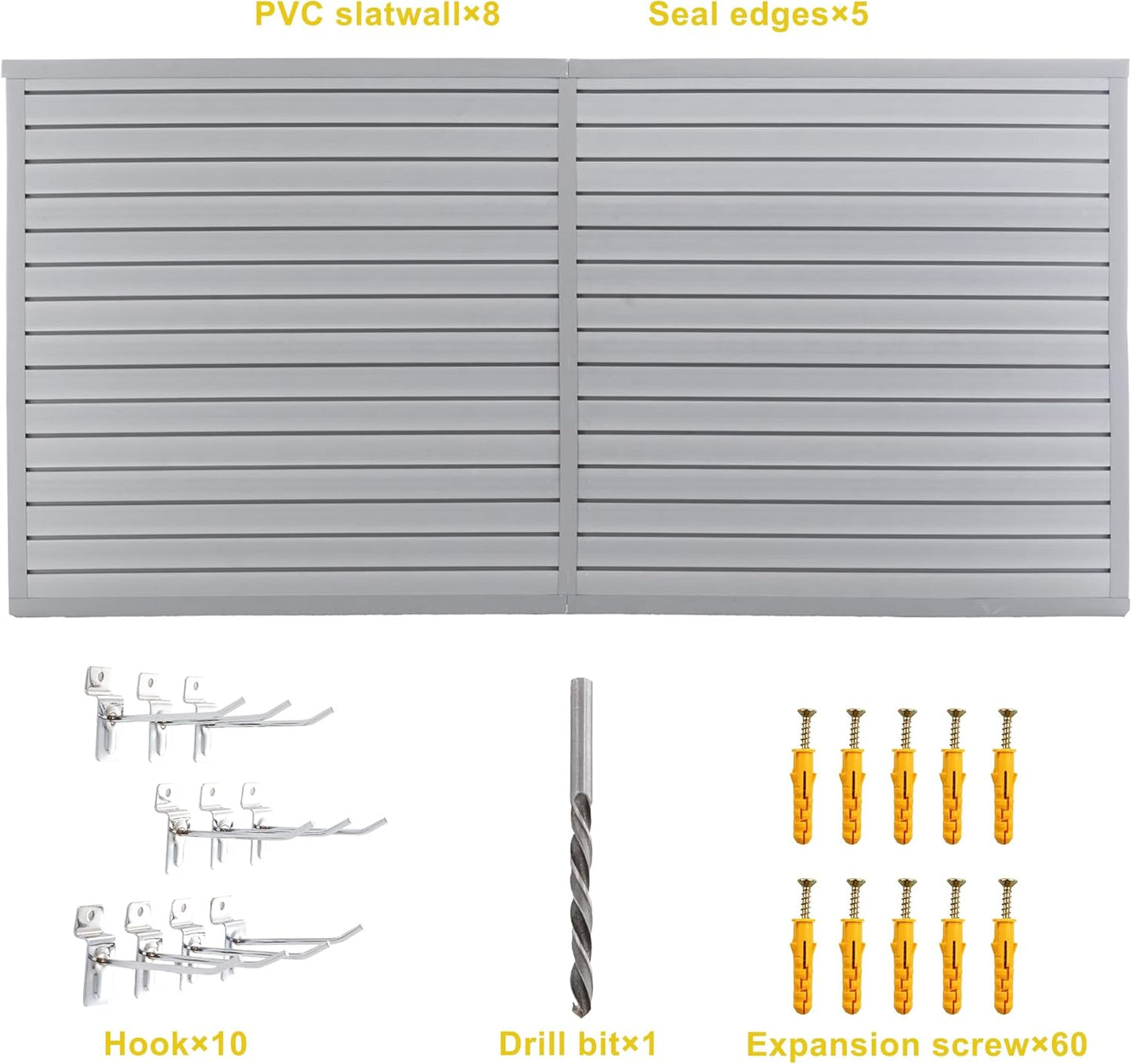 Slat Wall Paneling 8x4 FT, PVC SlatWall Panels Garage Organizer Storage System with Hooks & Accessories, Heavy Duty Wall Mounted Rack
