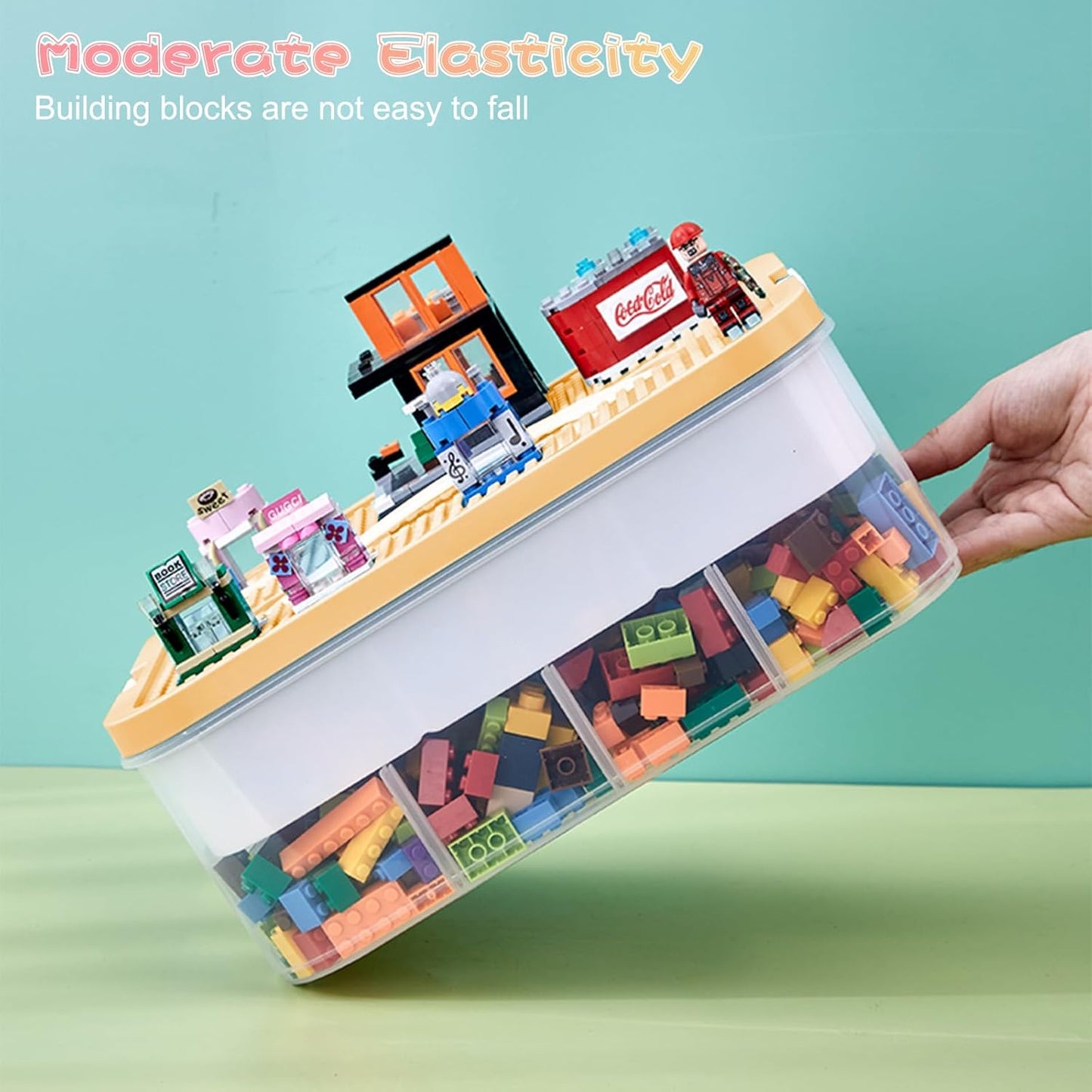 Toys Organizer Storage Case for Lego Box Kids Toy Stackable Building Blocks with Lids Bins Adjustable Lego Storage Containers Plastic Toy Box 2 Layer (Lemon)