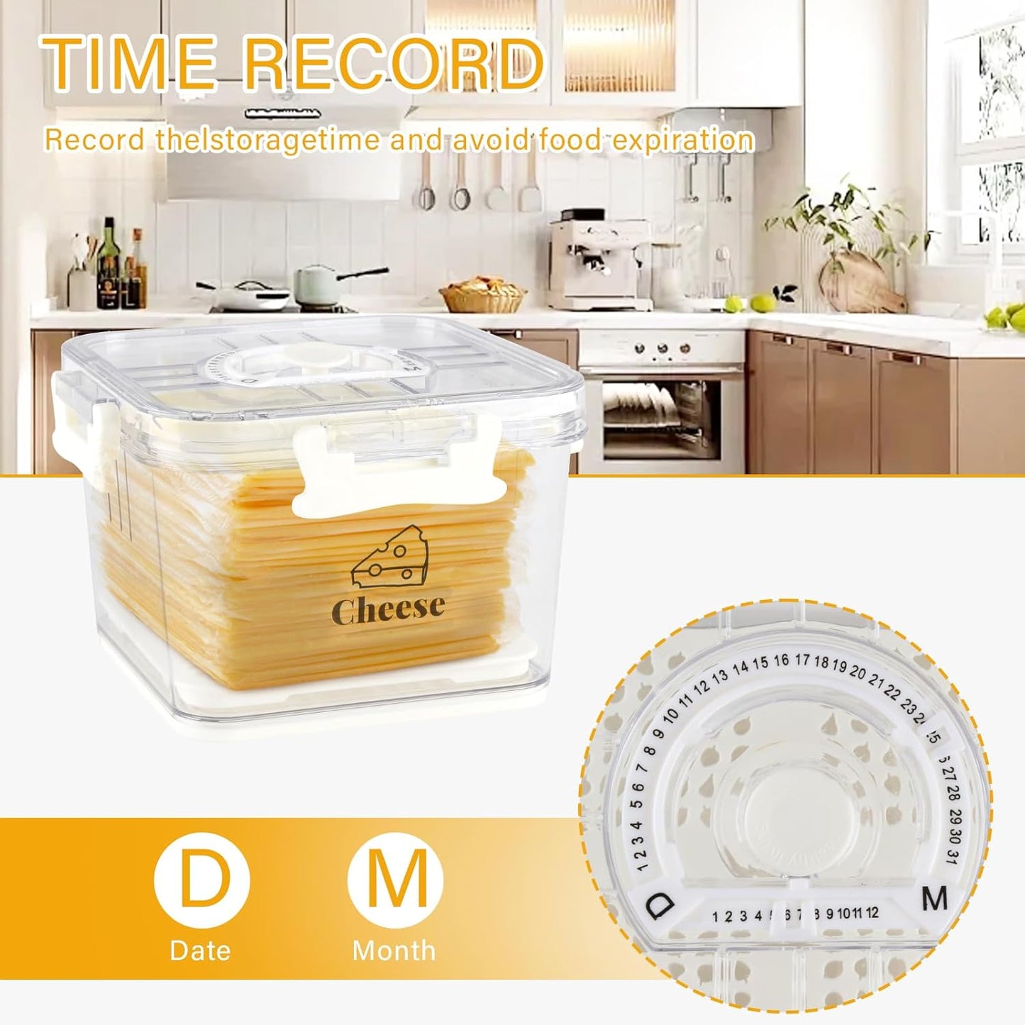 2 Pcs Cheese Container for Refrigerator,Cheese Keeper with Airtight Lid and Time Recording,Cream Block Shredded Cheeses Storage Box,Sliced,Grated,Cheddar Cheeses Box For Fridge,kitchen