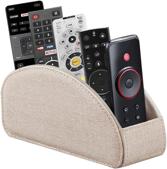 Leather TV Remote Control Holder with 5 Compartments Remote Caddy Desktop Organizer for Storage TV, DVD, Blu-Ray, Media Player, Heater Controllers