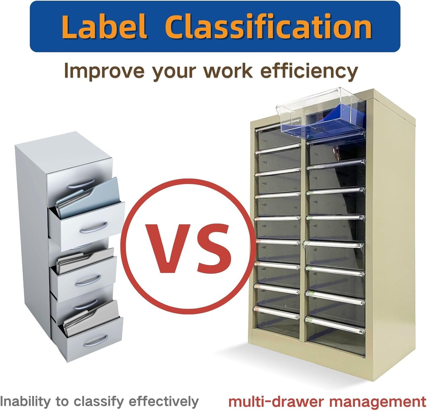 File Cabinet 18 Medium Transparent Drawers Vertical Home Office Storage Paper Organizer Document Cabinet