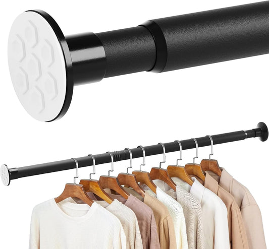 No Drilling Closet Rod, 27.5-63 Inches Hanging Closet Rod for Clothes, Closet Bar & Pole Heavy-duty, Closet Rods for Hanging Clothes For Closet Wardrobes Bathroom Laundry RV Curtains,Black