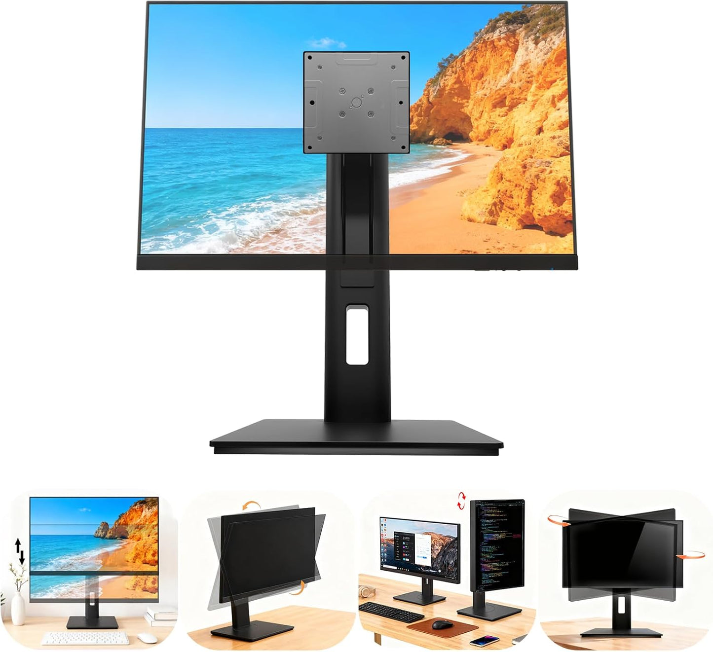 2026 Version Ergonomic VESA Monitor Stand, 150mm Spring Height adjustment,, Tool-Free Base, Swivel, Tilt & Rotation, for 22–26" Monitors, 5.95–7.28 lb, 100x100mm Vesa Mount (5.95～7.28LB)