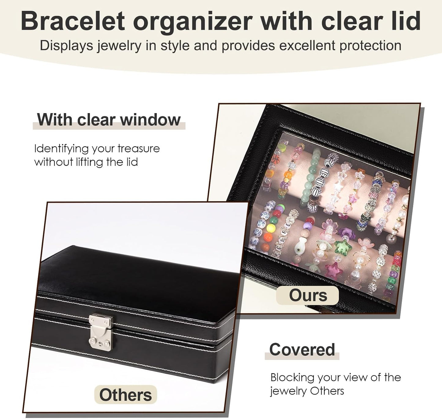 Bracelet Display Stand with Transparent Lid Display Jewelry Storage Box Suitable for Bracelets and Watches for Men and Women with Removable Frame Glass and Safety Lock