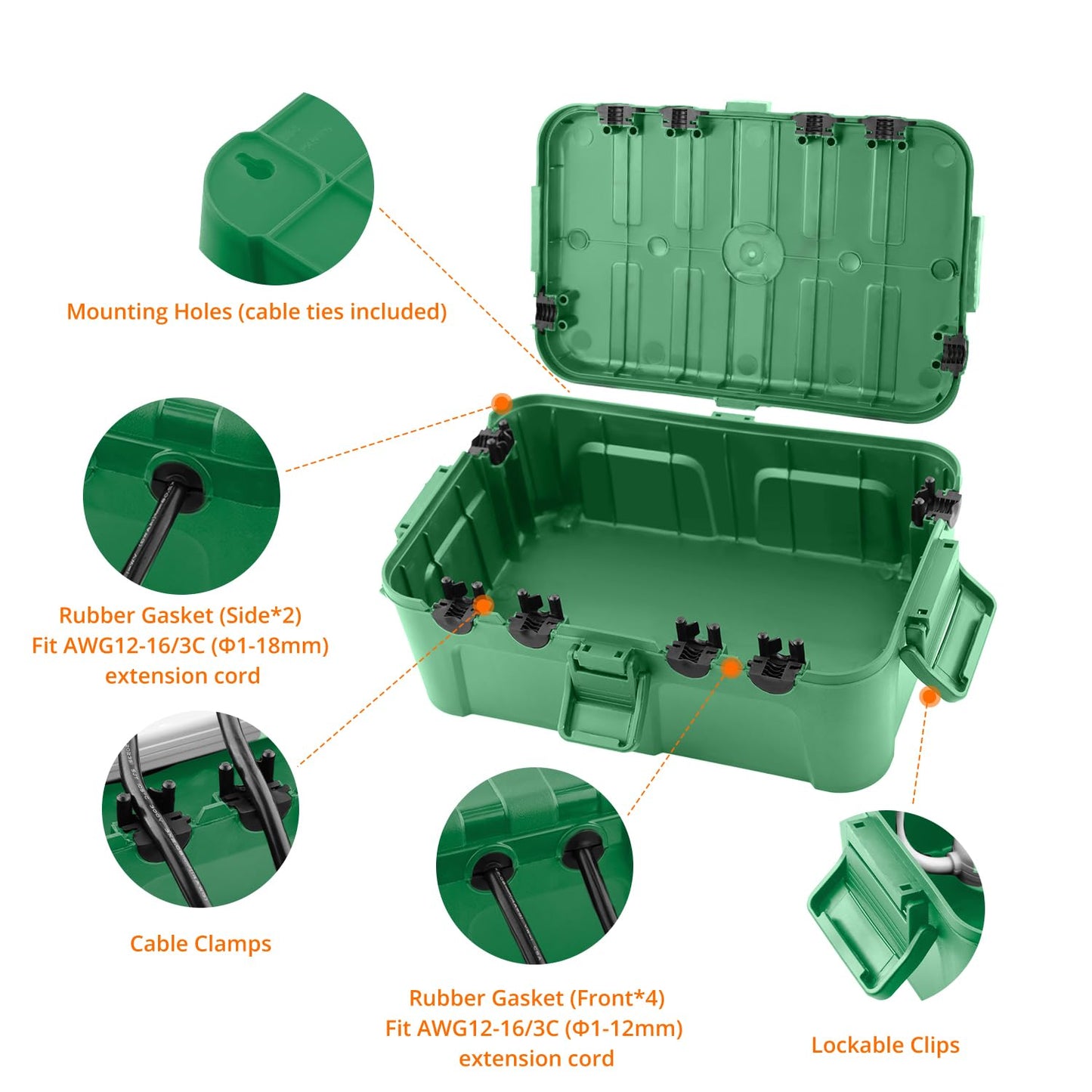 QUOBAS Extra Large Outdoor Electrical Box Waterproof, IP54 Weatherproof Extension Cord Cover, Outdoor Plug Cover Protect Outlet, Plug, Power Strip, Tools, Holiday Light, Green