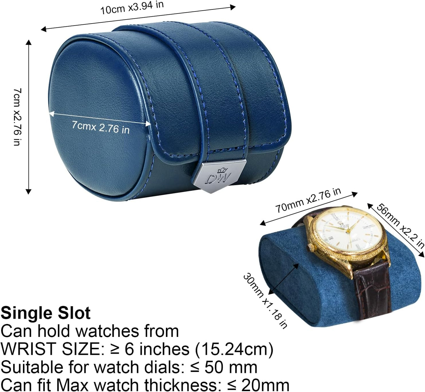 DUKWIN Watch Roll,Vegan Leather Travel Single Watch Case Organizer with Removable Pillows for Men and Women,Display Case for All Watches Collection and Gift for Anniversary Birthday(Blue Storage Box)