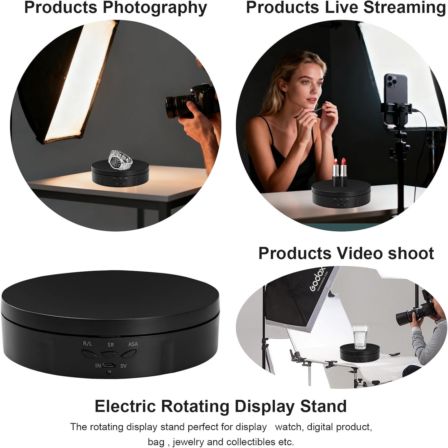 Motorized Rotating Display Stand for Jewelry, Automatic Mute Rotating Stand, Electric Turntable with USB for Display, Remote Control