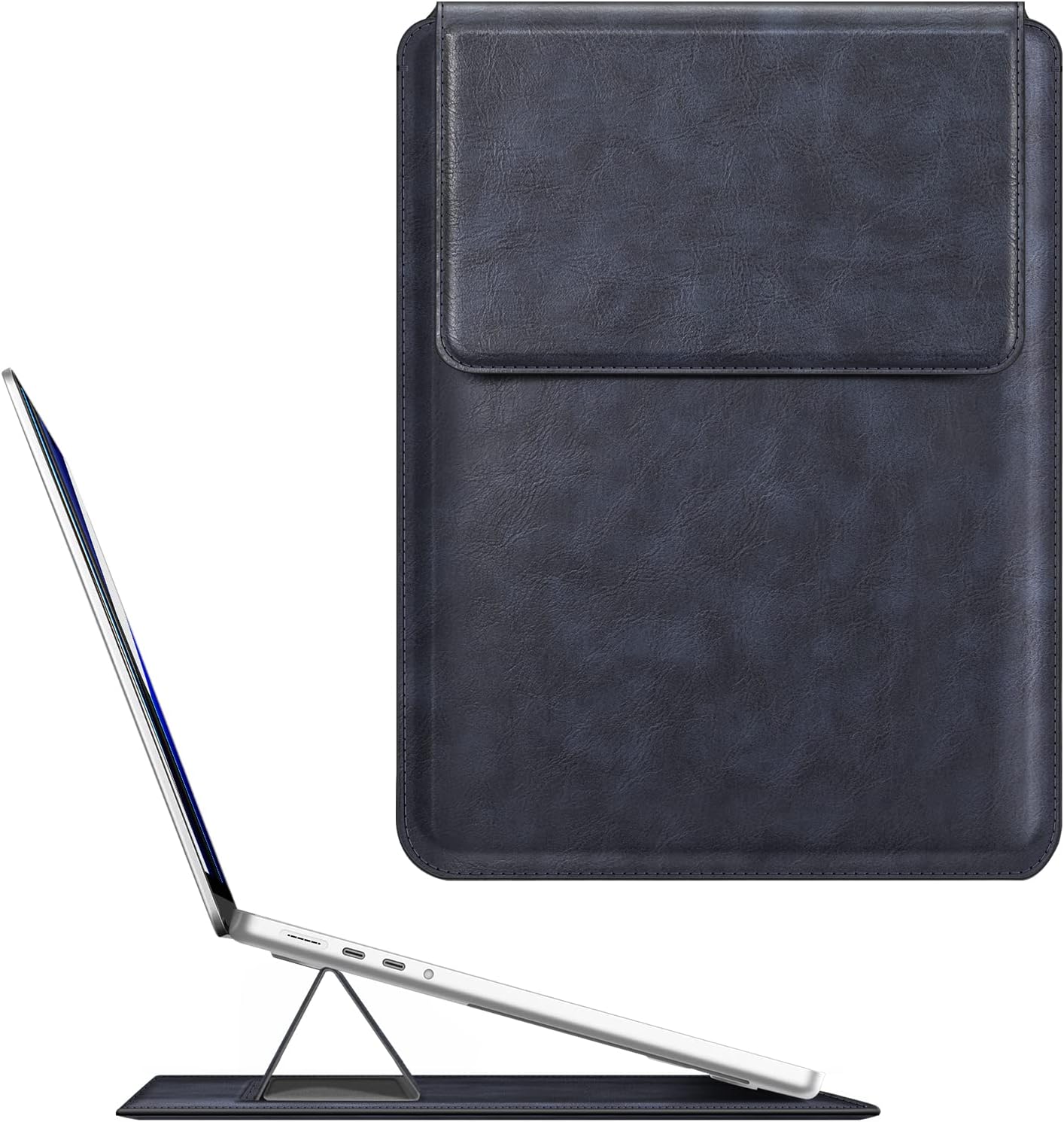 Fintie Sleeve Case for MacBook Air 13.6 A3240 A3113 A2681, Pro 14 A3434 A3401 A3185 A3112 A2992 A2918 A2779 A2442, MacBook Pro/Air 13 - PU Leather Slim Bag Cover with Stand Feature, Navy