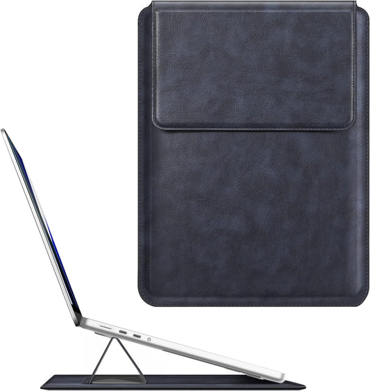Fintie Sleeve Case for MacBook Air 13.6 A3240 A3113 A2681, Pro 14 A3434 A3401 A3185 A3112 A2992 A2918 A2779 A2442, MacBook Pro/Air 13 - PU Leather Slim Bag Cover with Stand Feature, Navy