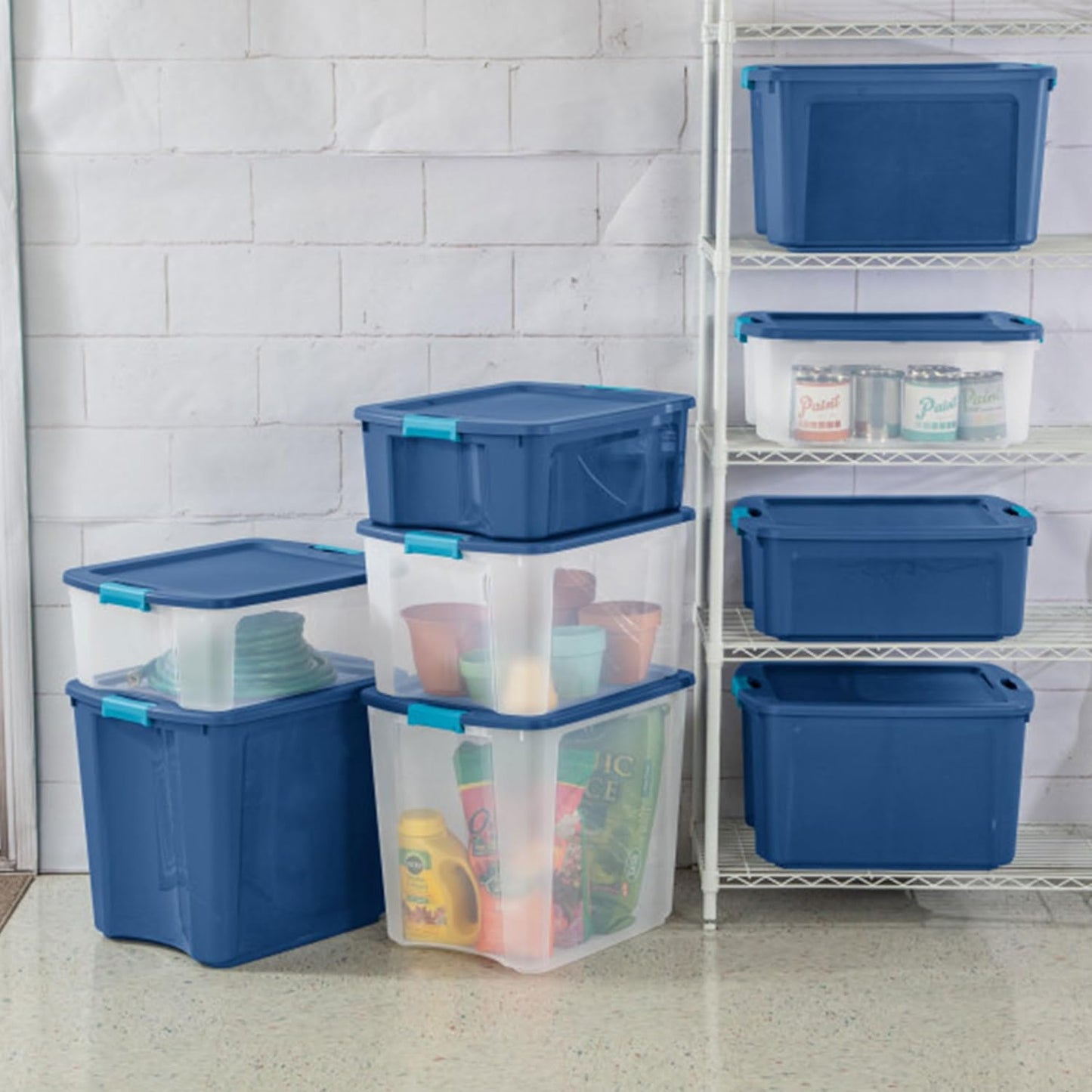 Sterilite 24-Pack Latch and Carry, Clear Plastic Storage Bins with Latching Lids and Full-Grip Handles, 12 Gallon
