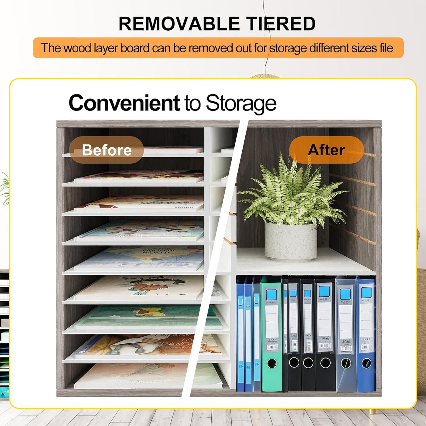 TQVAI Literature Organizer, Heavy Duty 36 Compartments Countertop Mail Organizer with Adjustable Shelves, Wooden Desk Paper Storage Organizer, Mailboxes Cubbies for Office, Classroom, Retro Grey/White