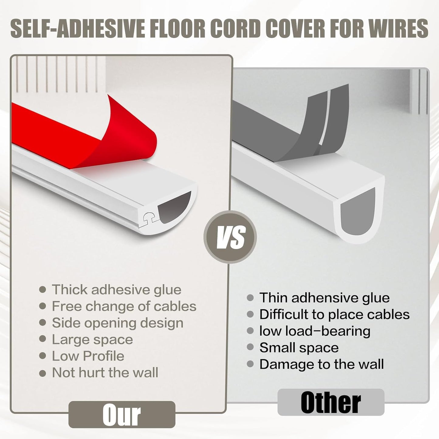 Silicone Wall Wire Hider, Side Open Wire Covers for Cords on Wall, 3.3FT Self-Adhesive Flexible Cord Hider for Mounted TV, Home Office, Cavity 0.63" W x 0.31" H