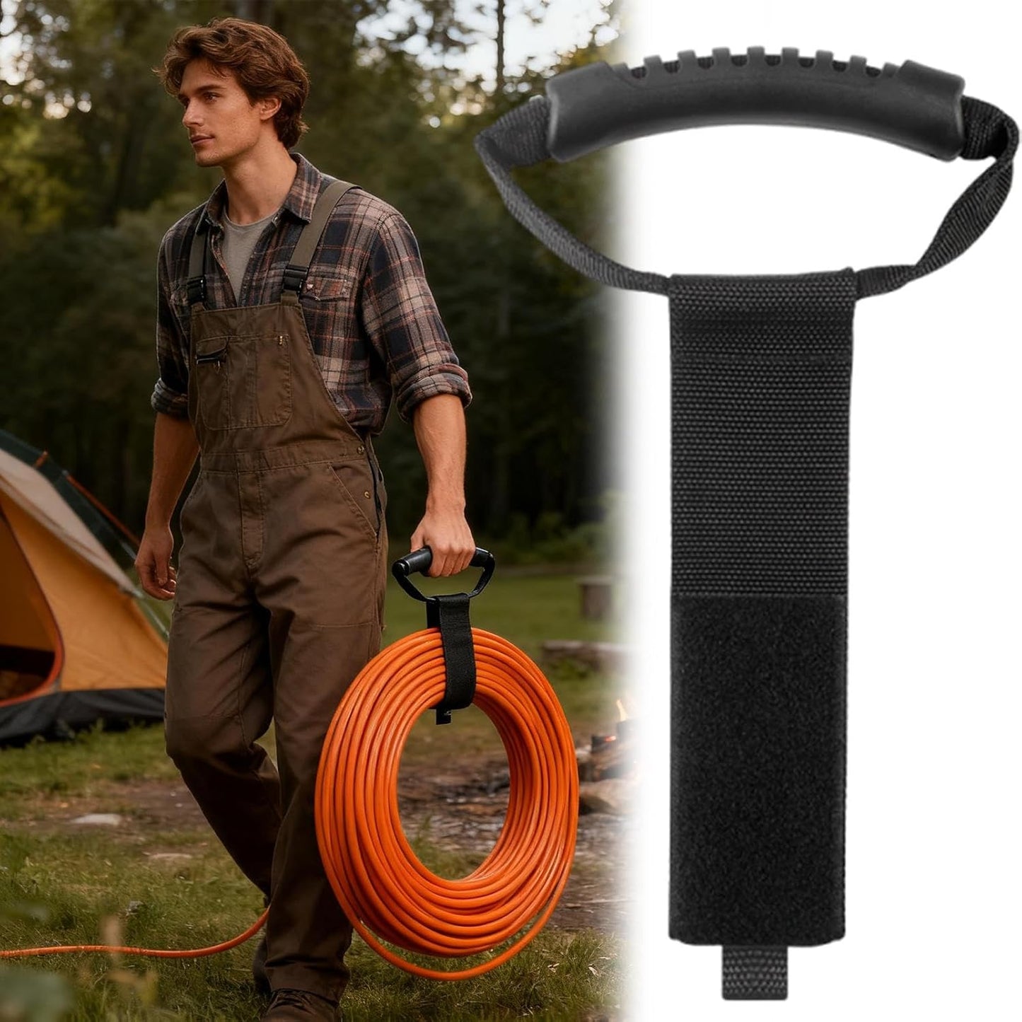 Extension Cord Holder, Heavy Duty Cable Strap with Handle, Wear Resistant Nylon Organizer for Home Workshop Garage Shed Utility Room Outdoor Storage and Easy Transport
