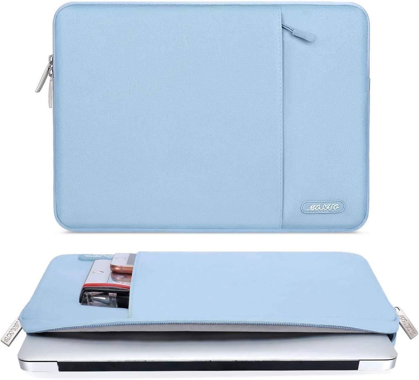 MOSISO Laptop Case 16 inch, 15-15.6 inch Laptop Sleeve Compatible with MacBook Pro 16 M4 M3 M2 M1, HP Acer Dell Lenovo ASUS Notebook, Polyester Vertical Computer Sleeve Bag with Pocket, Air Blue