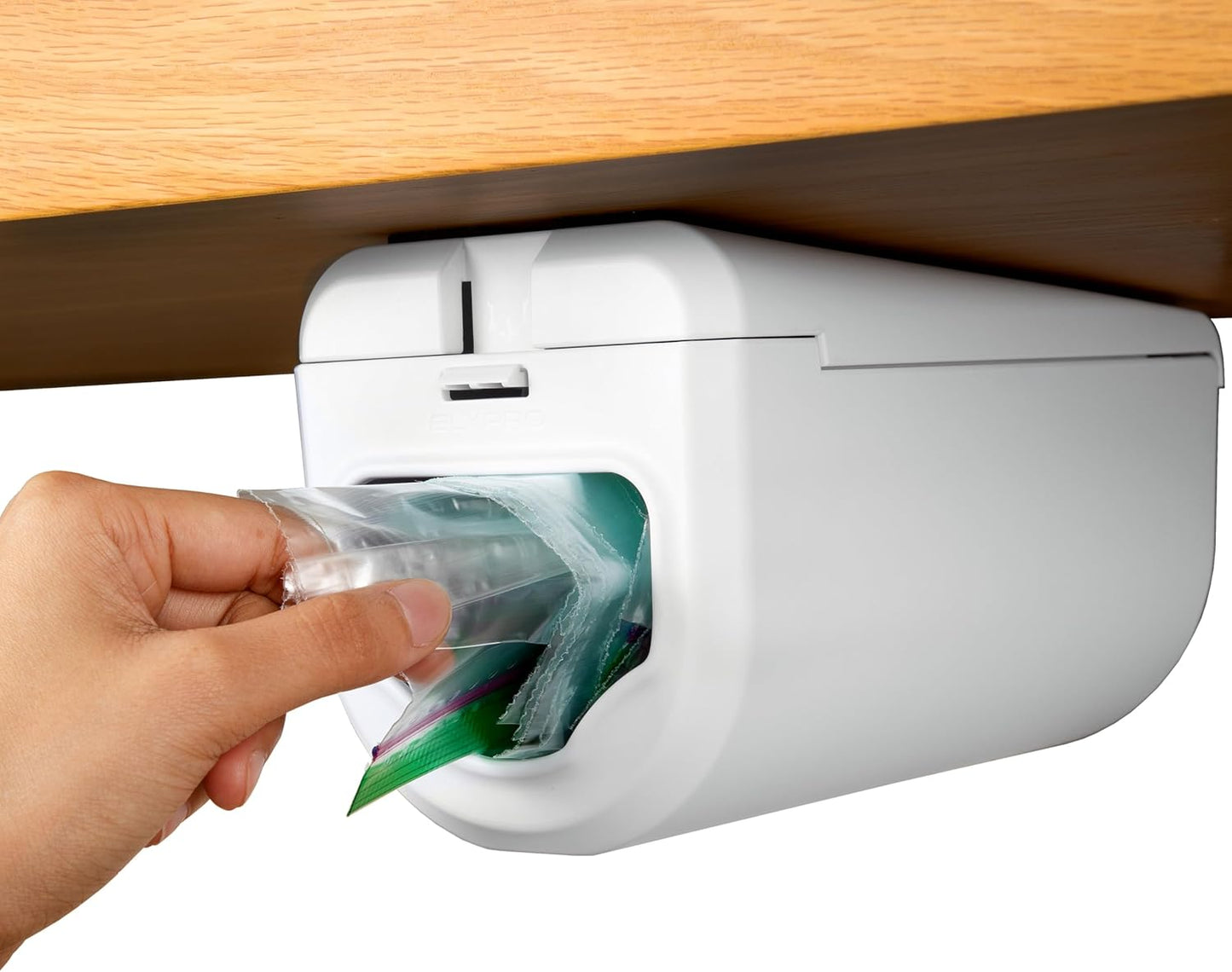 ELYPRO Dispenser for Ziplock Bags size Quart, Sandwich, and Snack Bags | Under-Cabinet or Shelf Mount | Easy Front-Access Bag Dispensing | Kitchen Organization and Storage Solution