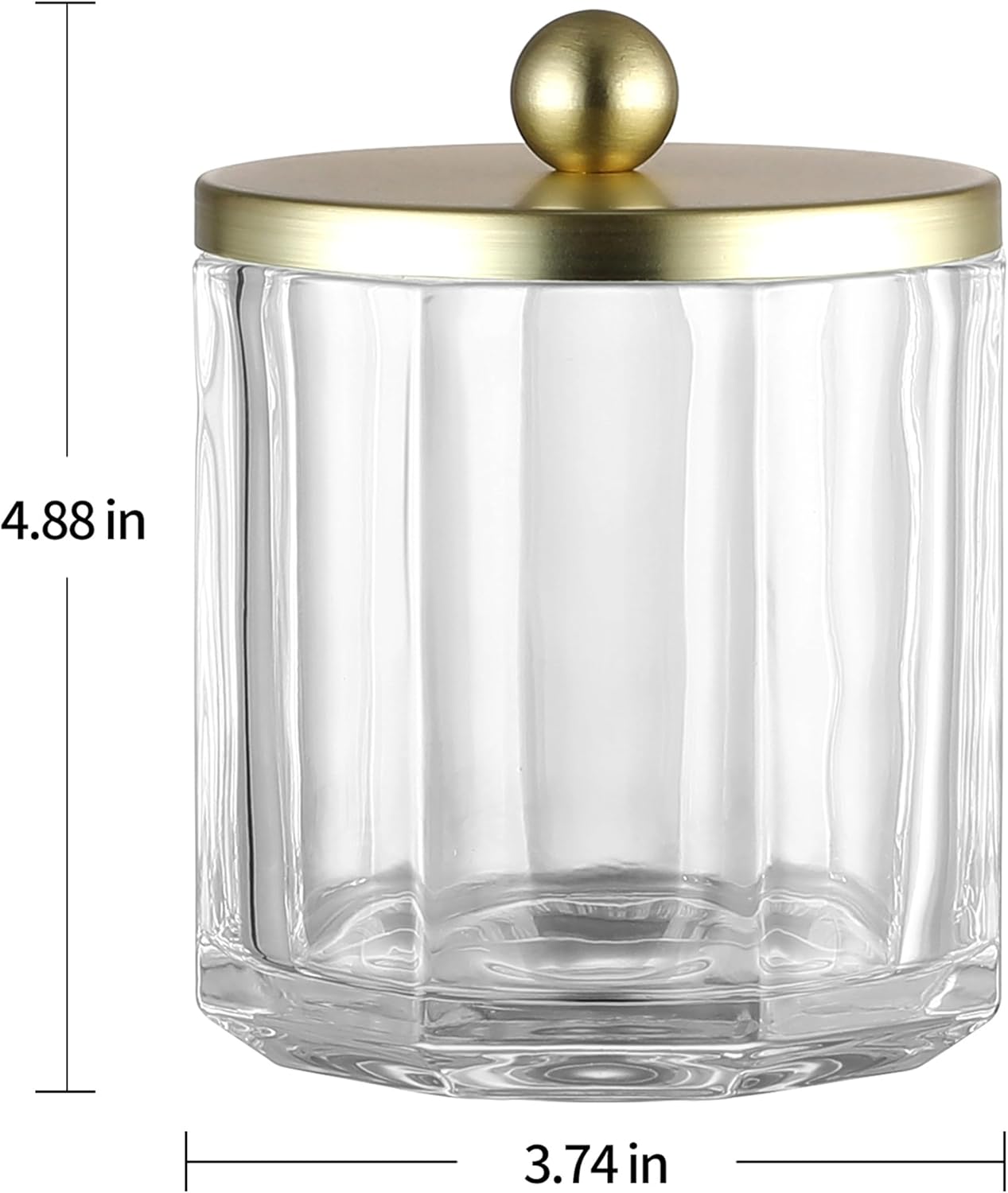 Clear Transparent Apothecary Octagional Shaped Glass Canister Jar With Gold Metal Lid Cover for Bathroom Organization, Cotton Balls, Q Tips, and Small Accessories, Bathroom Storage