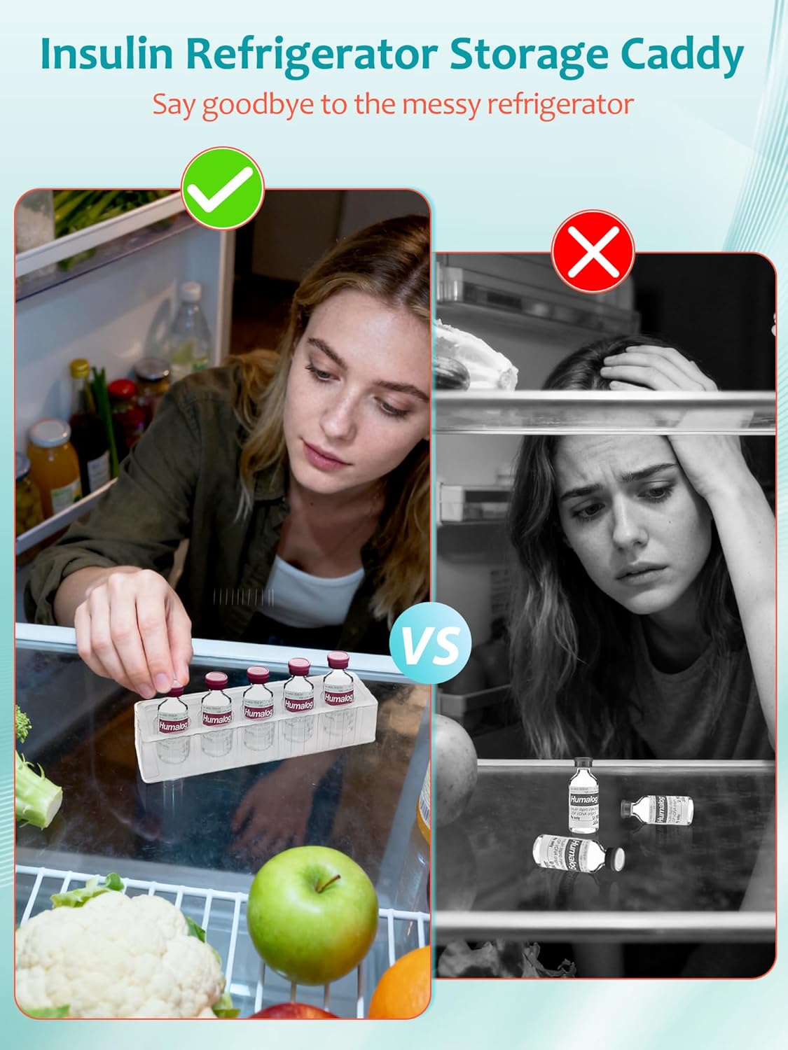 Leng Ke Insulin Refrigerator Storage Caddy - 10ml Peptide Vial Protective Holder for Fridge Wall, Compatible with U-100 Vials 24mm (0.94 Inches) Diameter (1pcs)