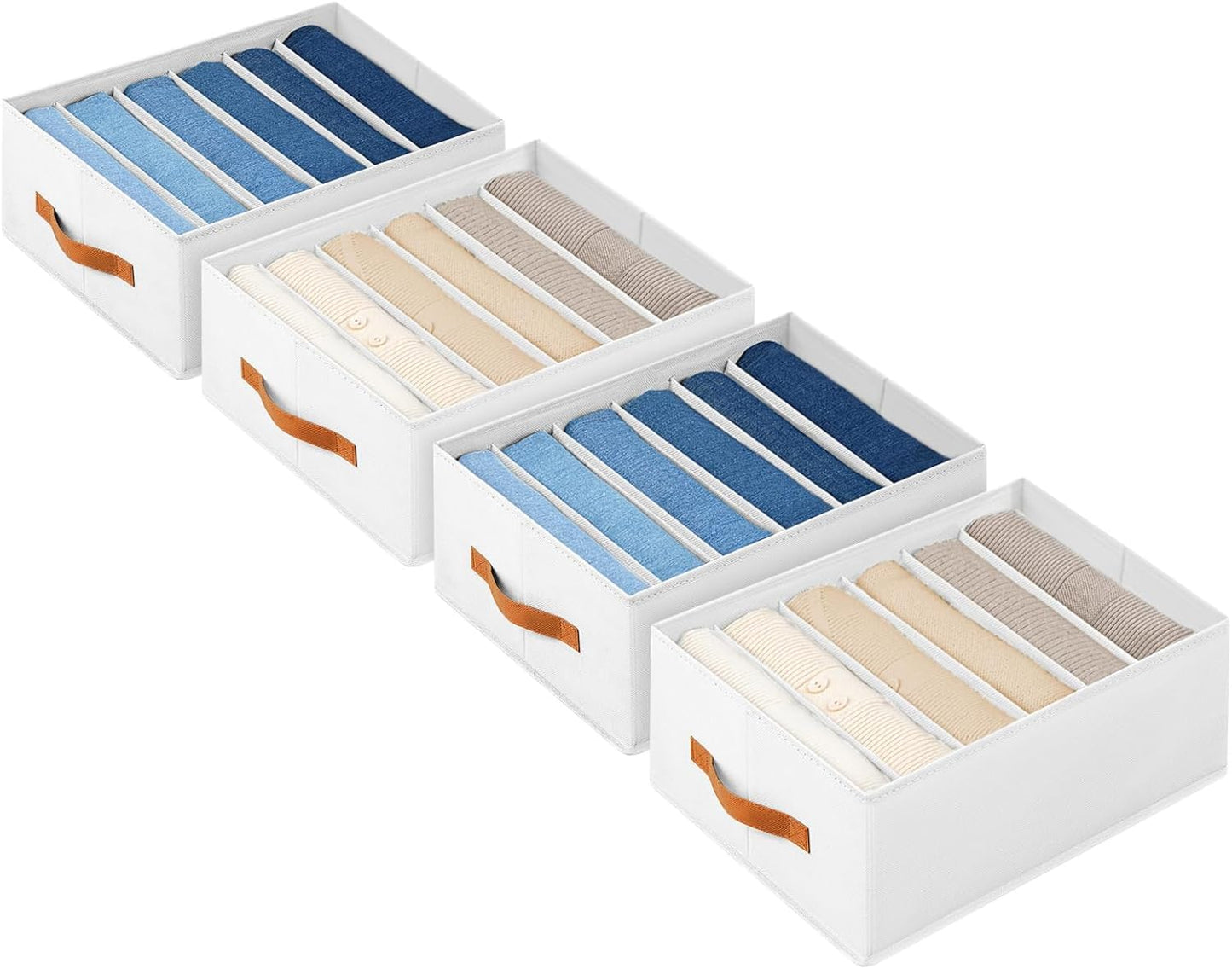 Closet Organizers and Storage - Fabric Clothes Organizer with Handles, Foldable Jeans Organizer for Clothes, Drawer Organizer for Shirts, Bra, Sweater, Scarf, 4 Pack, White