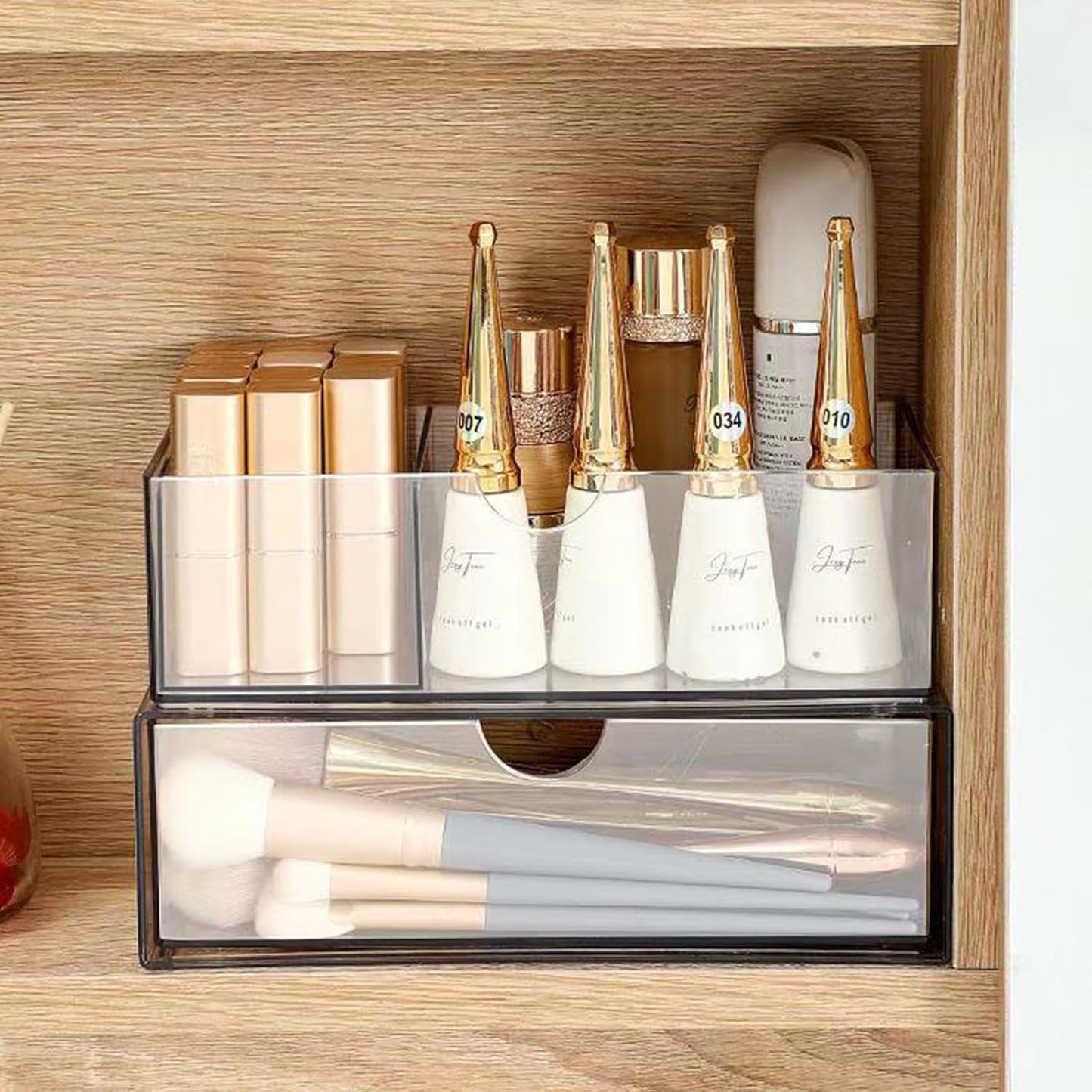 Hair Accessories Organizer for Girls, Clear Acrylic Hair Tie Organizer, or Headband, bows，Cute Small Stackable Storage Drawer Container Caddy Box for Bathroom Vanity Countertop