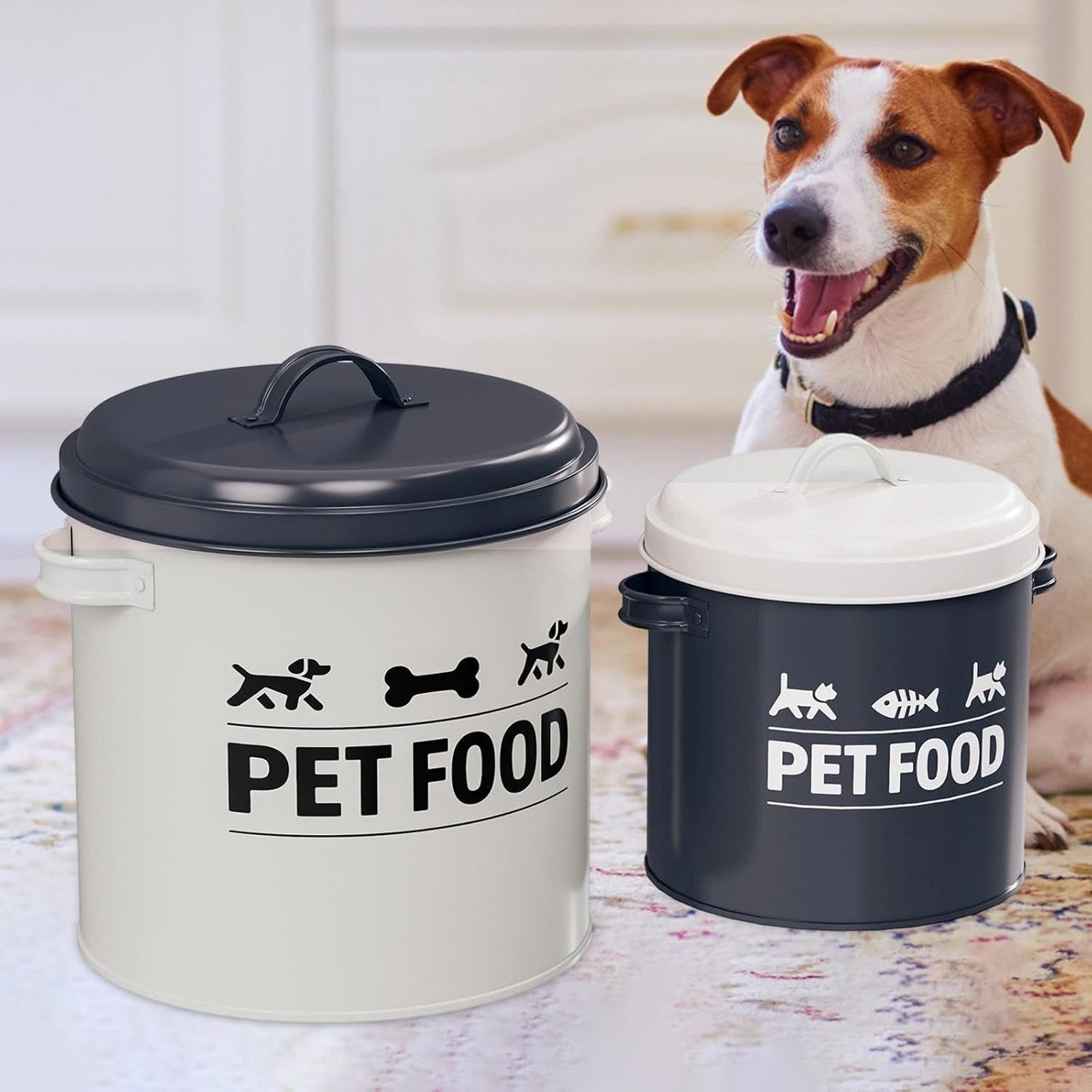 2Pcs Dog Treat Container Airtight Iron Food Canister Cat Dog Treat Bin Pet Food Storage Container for Kitchen