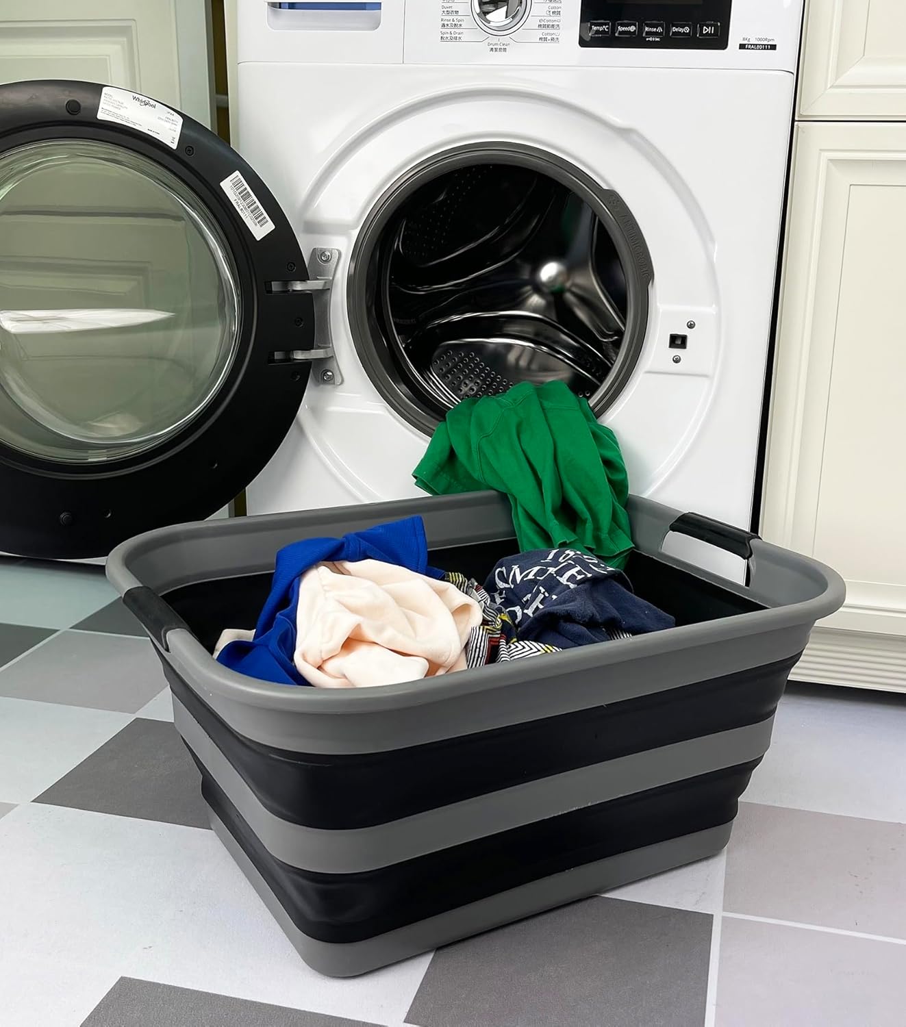 SAMMART 42L (11 Gallon) Collapsible Plastic Laundry Basket - Foldable Pop Up Storage Container/Organizer - Portable Washing Tub - Space Saving Hamper/Basket (1, Grey/Black)
