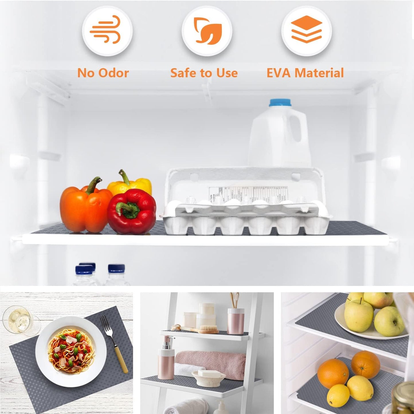 Shelf Liners for Kitchen Cabinets Refrigerator Liners Waterproof Kitchen Cupboard Liner Durable Plastic Drawer Mats EVA Material Non Adhesive Fridge Liner for Shelves - Gray 17.5 x 78.7 Inches