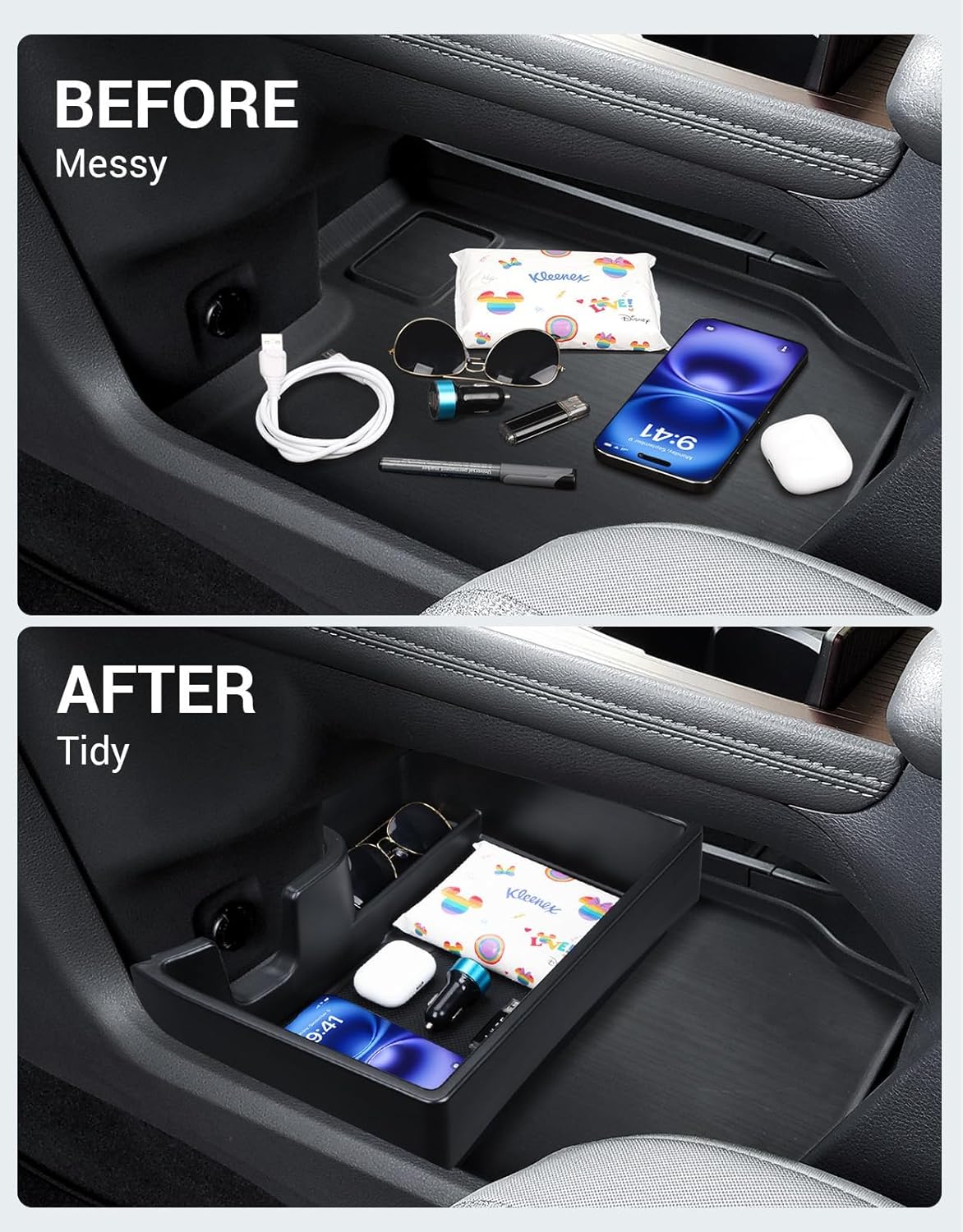 Ecarzo Console Bottom Organizer Compatible with 2021-2026 Toyota Sienna Accessories, Lower Center Console Tray Storage Box with Multiple Compartments
