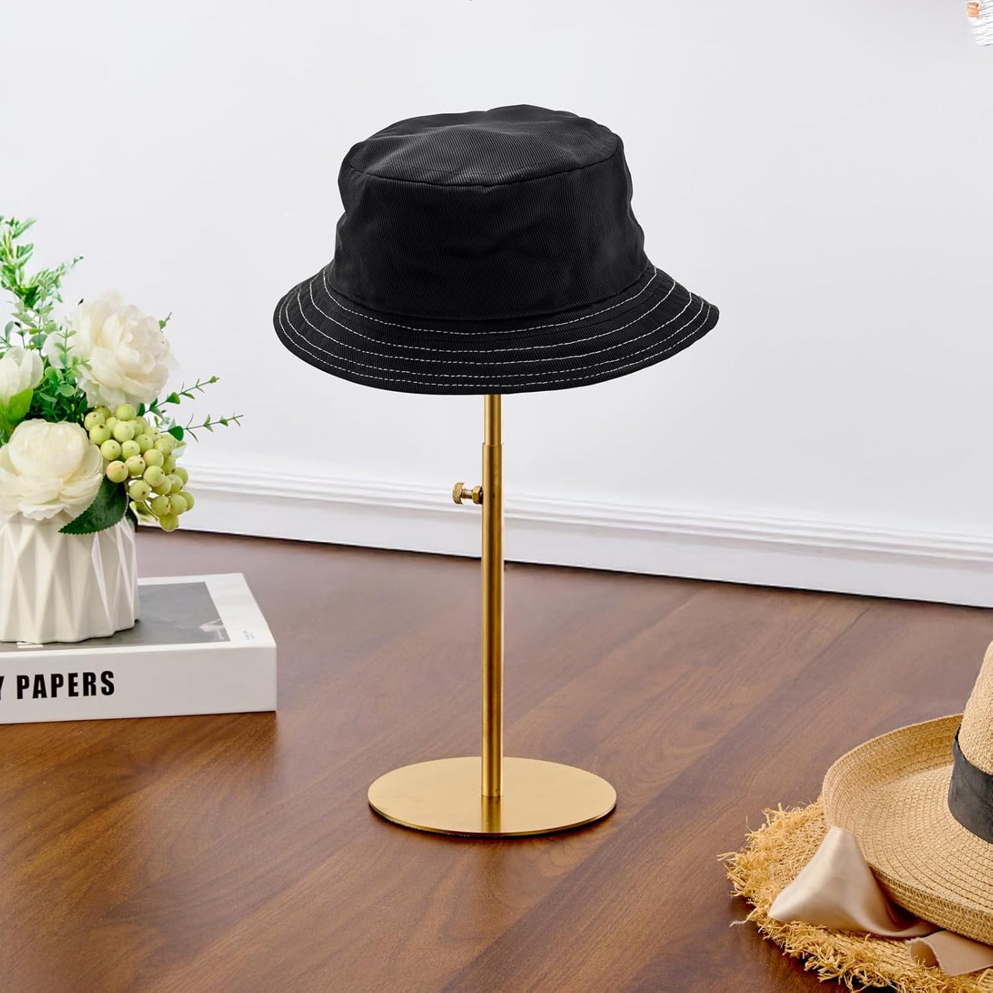 Hat Rack 2PCS Stainless Steel Hat Display Stand Adjustable Height Cap Rack Showcase for Home Boutique Retail Store