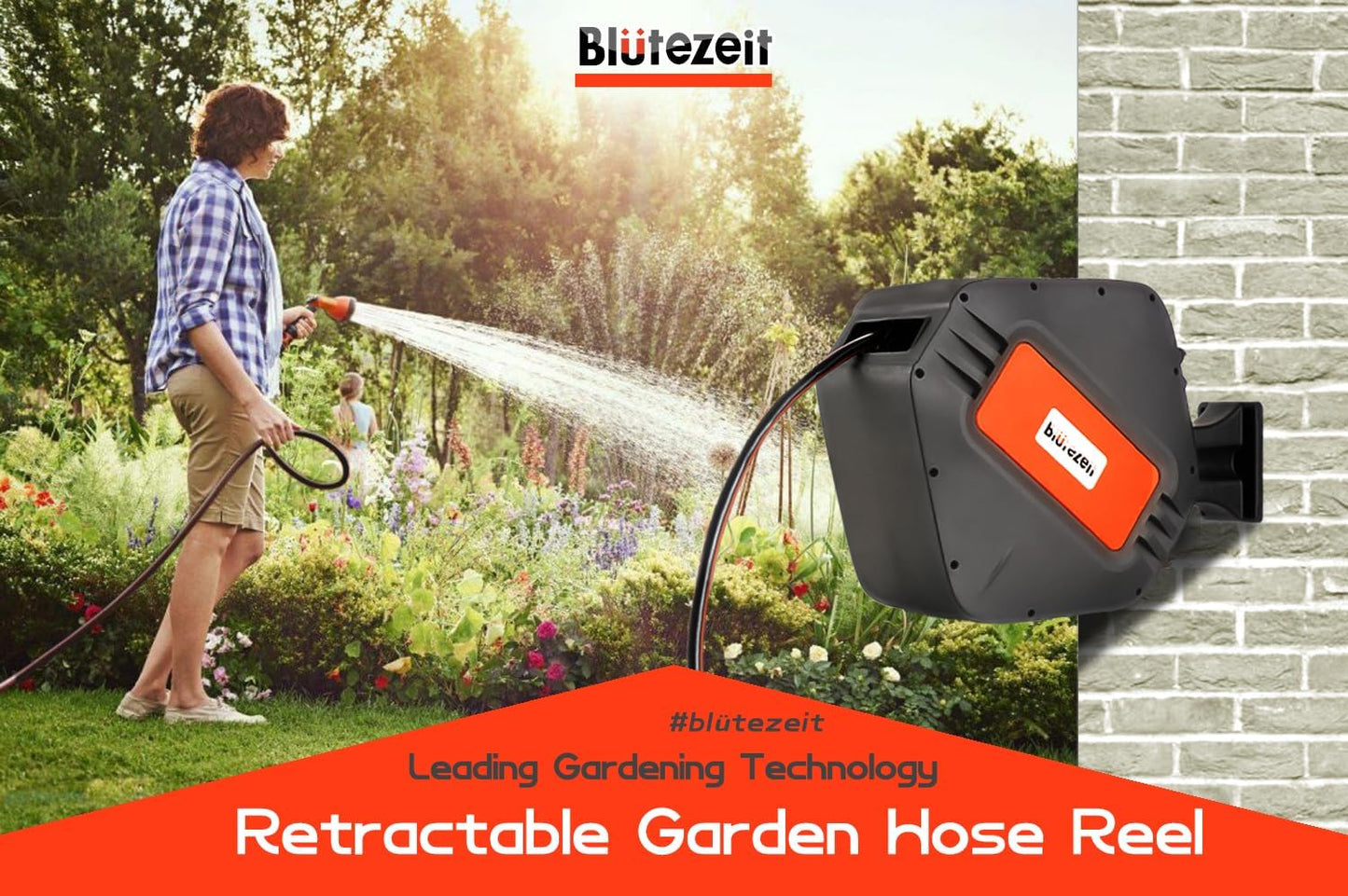 Blütezeit Retractable Garden Hose Reel Wall-Mount Heavy Duty