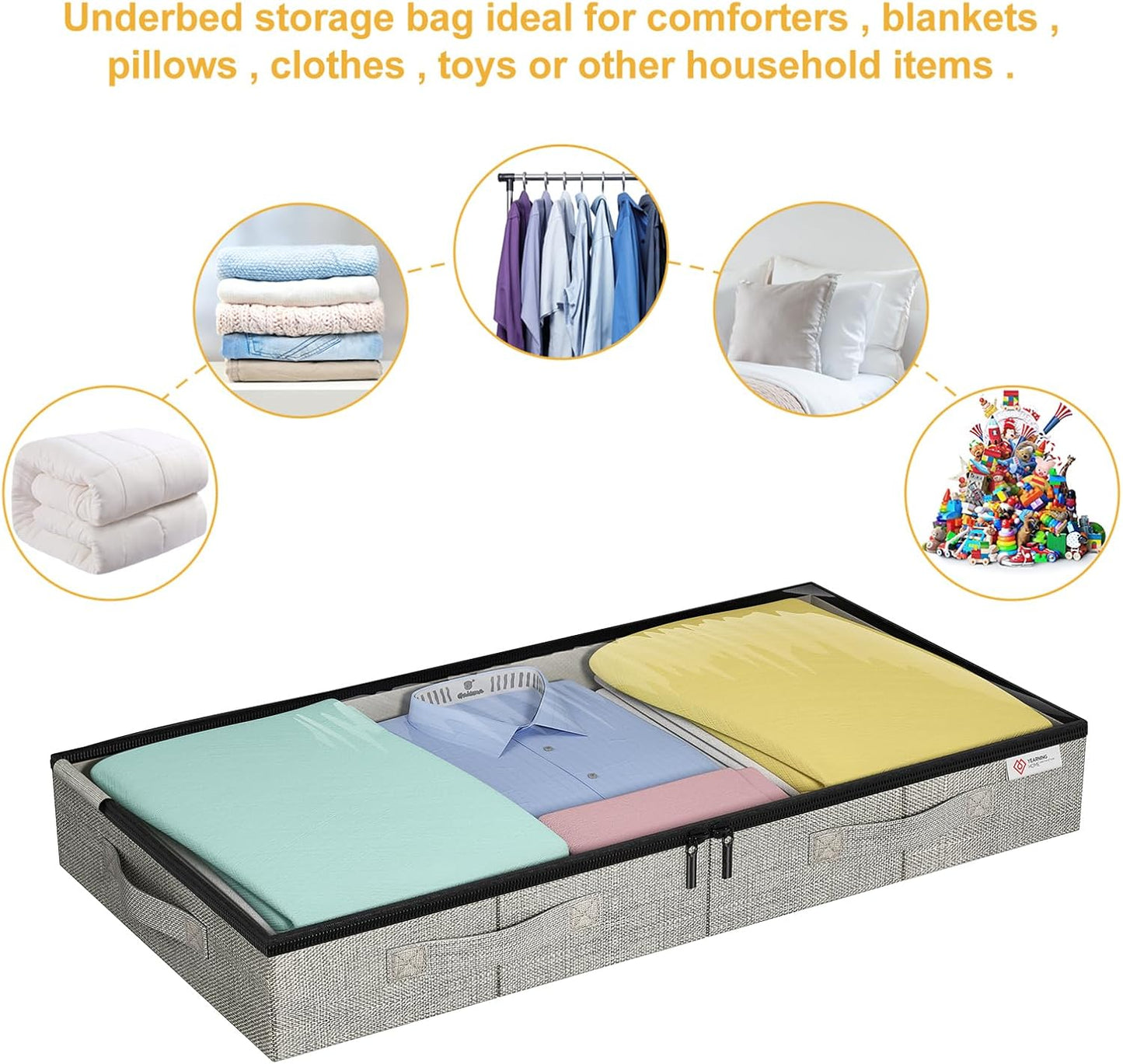 4.5 Inches Under Bed Storage Containers with Sturdy Sidewalls/Bottom and Reinforced Handles，Low Profile Underbed Storage for Clothes,Shoes,Pillows and Blankets with Zips and Clear Windows,4 Pack