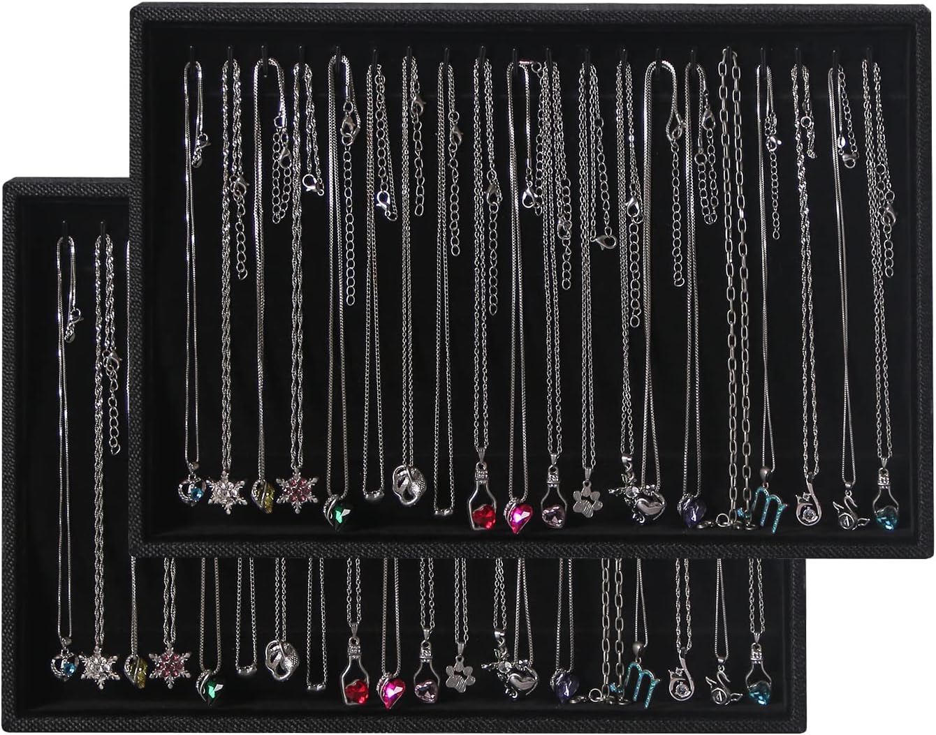 Julysky 2 Pcs/set Stackable Jewelry Organizer Trays，Necklace Tray+Necklace Tray, Jewelry Displays for Selling,Black