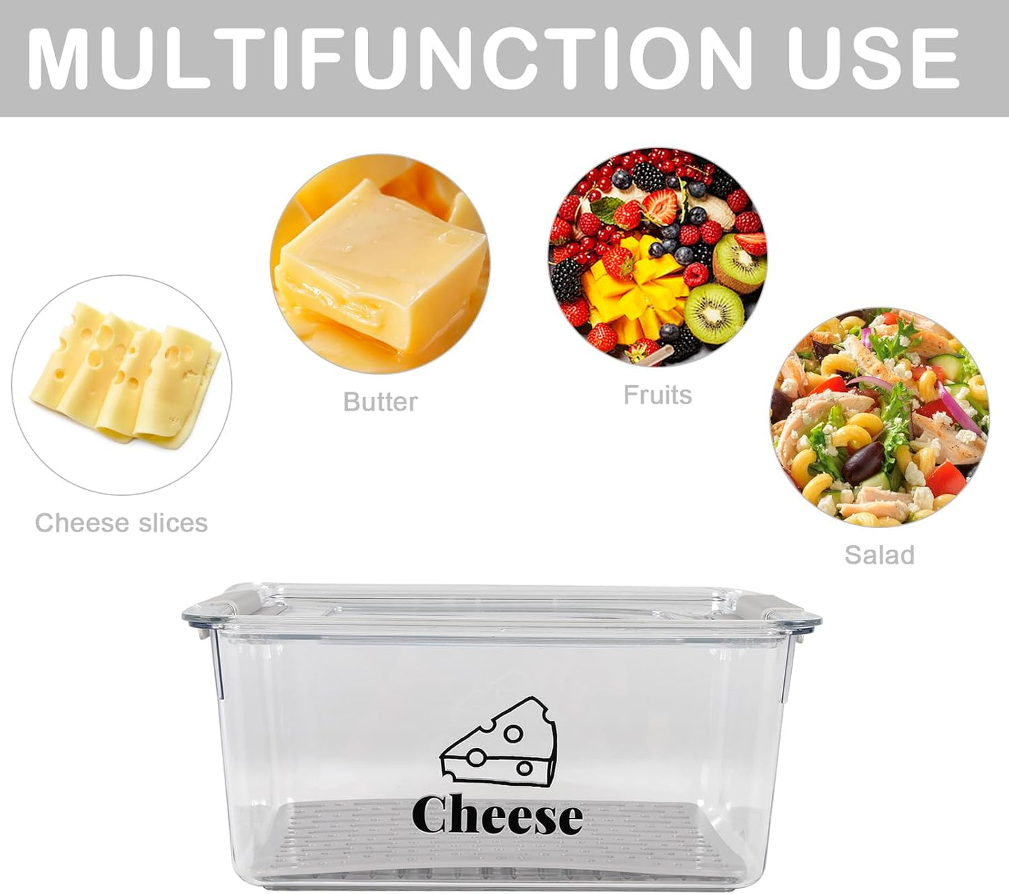 Cheese Holder Food Storage, Airtight Cheese Storage Box with Lid- Non Toxic, Lunch Meat Storage Sandwich Ham Cheeses Salami Sliced Turkey for Refrigerator to Keep Food Fresh,Clear-1Pack