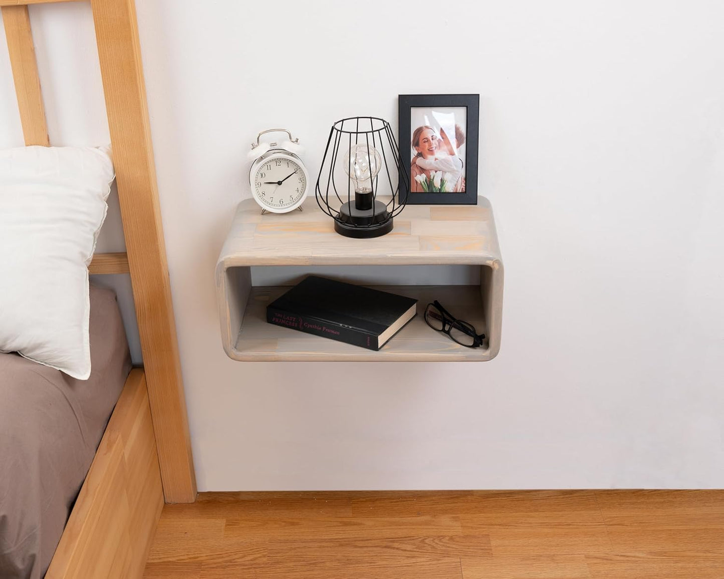 Floating Nightstand Wooden, Bedside Table, Nightstand Shelf, Handmade, Wall Mounted Bedside Shelf, Minimalist and Unique Style (Lizbon)