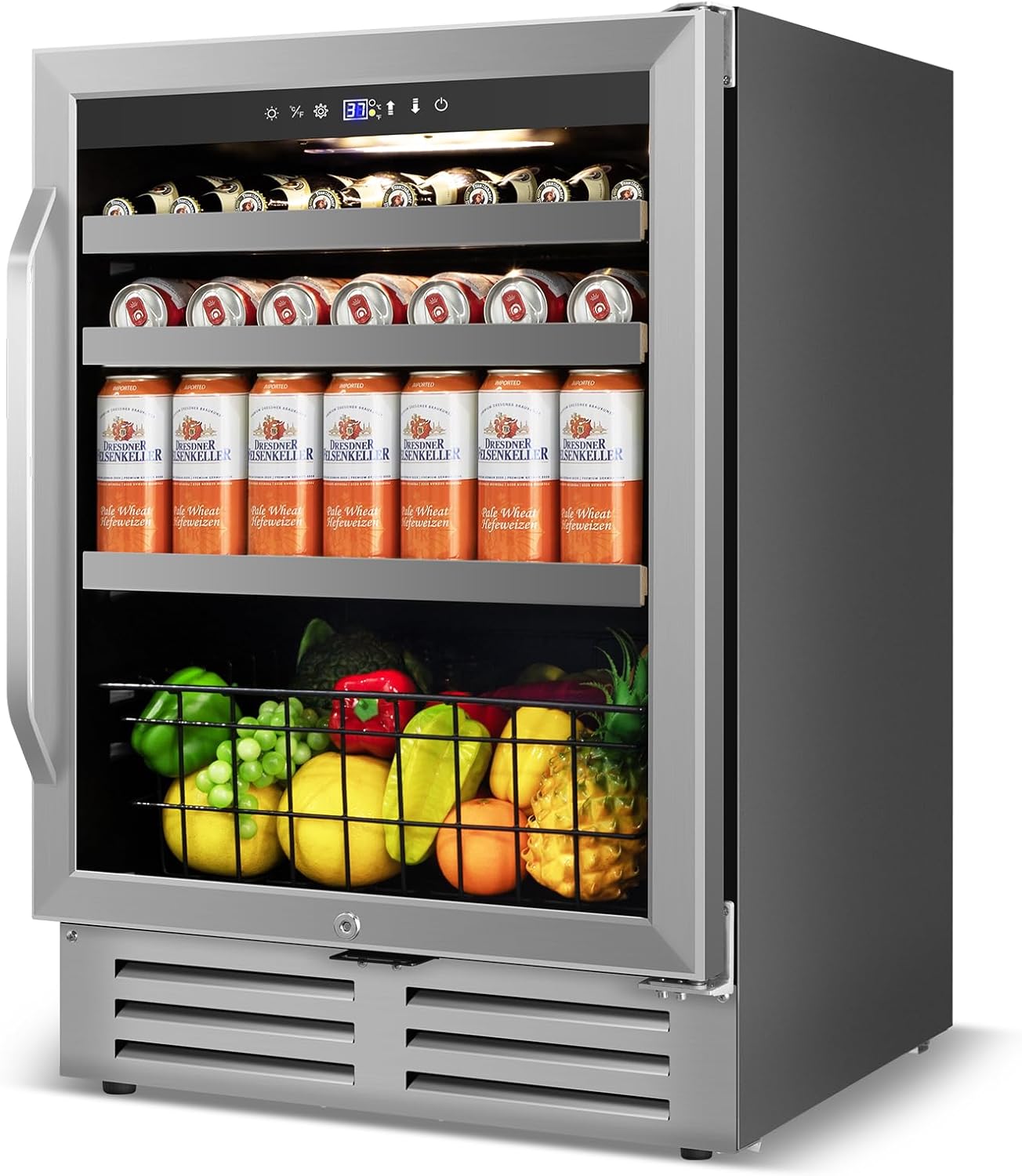24" Beverage Refrigerator Undercounter | 180 Can Capacity | Built-In Undercounter Cooler | Glass Door for Soda, Water, Beer | Home, Bar, or Office Use