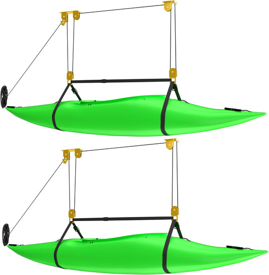 2 Pack Kayak Hoist for Garage Ceiling Storage, Kayak Lift Pulley System with 85 lbs Capacity for Lightweight Kayak, Ladder, Bike, Surfboard