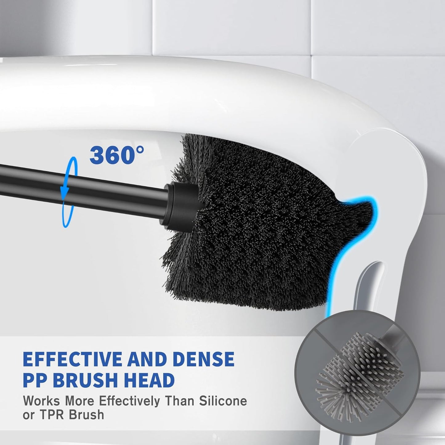 Toilet Brush and Holder, 2 Pack Toilet Brush Stainless Steel, Toilet Bowl Brush for Bathroom Toilet-Ergonomic, Elegant,Durable (Black)