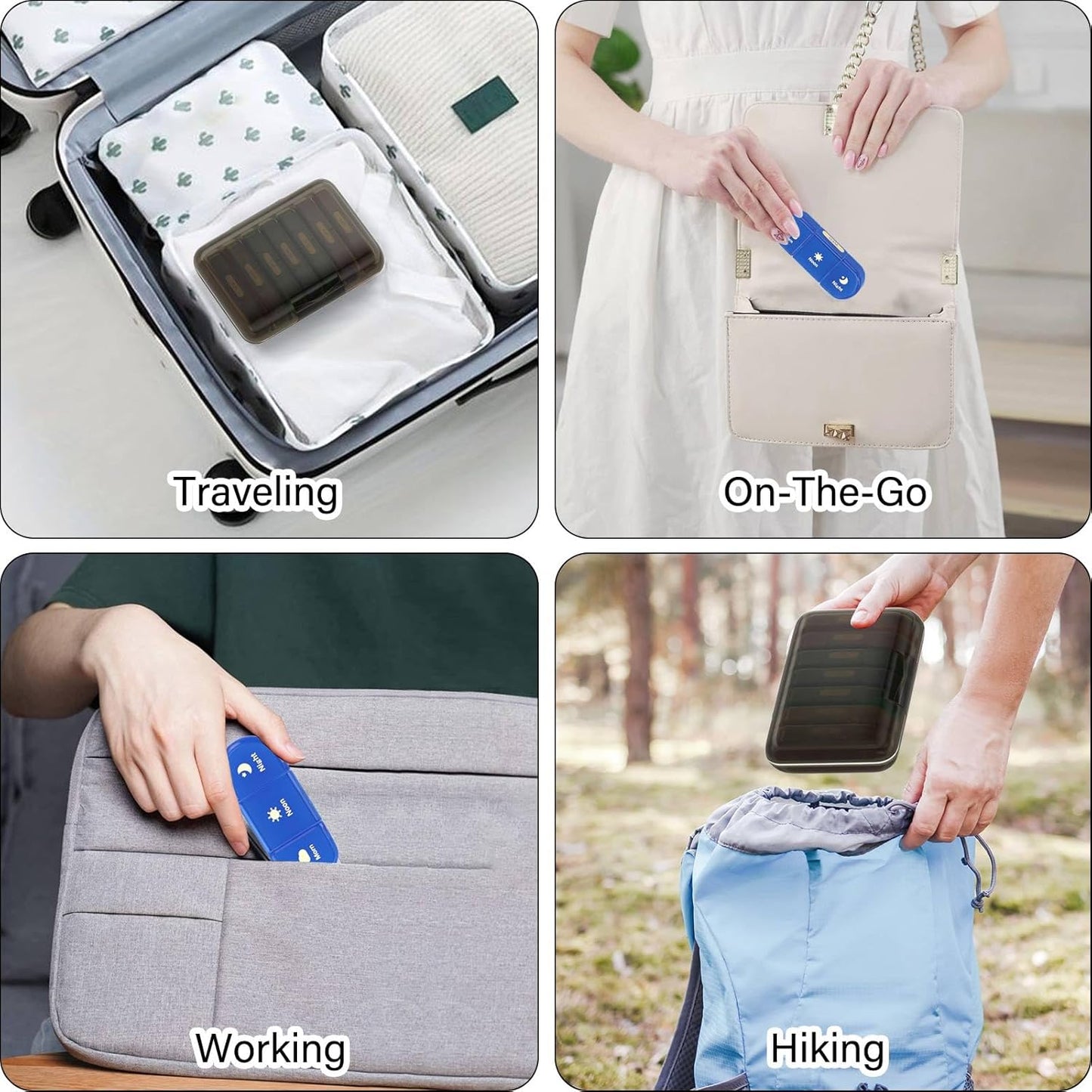 Weekly Pill Organizer 3X a Day, 7 Day Pill Box 3 Times, Portable for Travel Pill Case for Pills/Vitamin/Fish Oil/Medication/Supplements (3x7 Black+Rainbow)