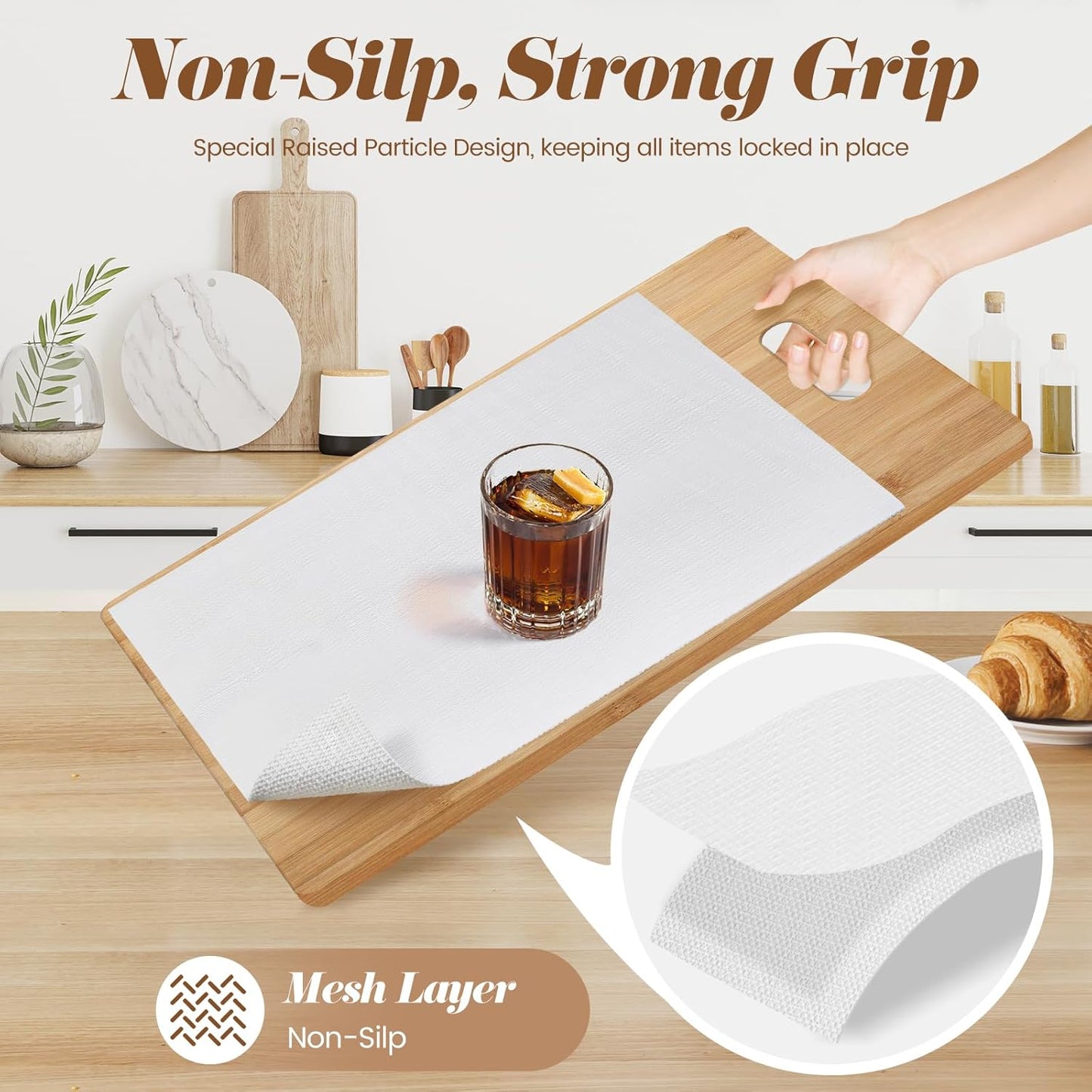 Drawer Shelf Liner for Kitchen Cabinets, Non Adhesive Slip Resistant Shelf Paper Easy to Clean, Strong Grip Thickened Waterproof Washable Mats for Pantry Shelves Cupboard Dresser, White, 17.5in x 30FT