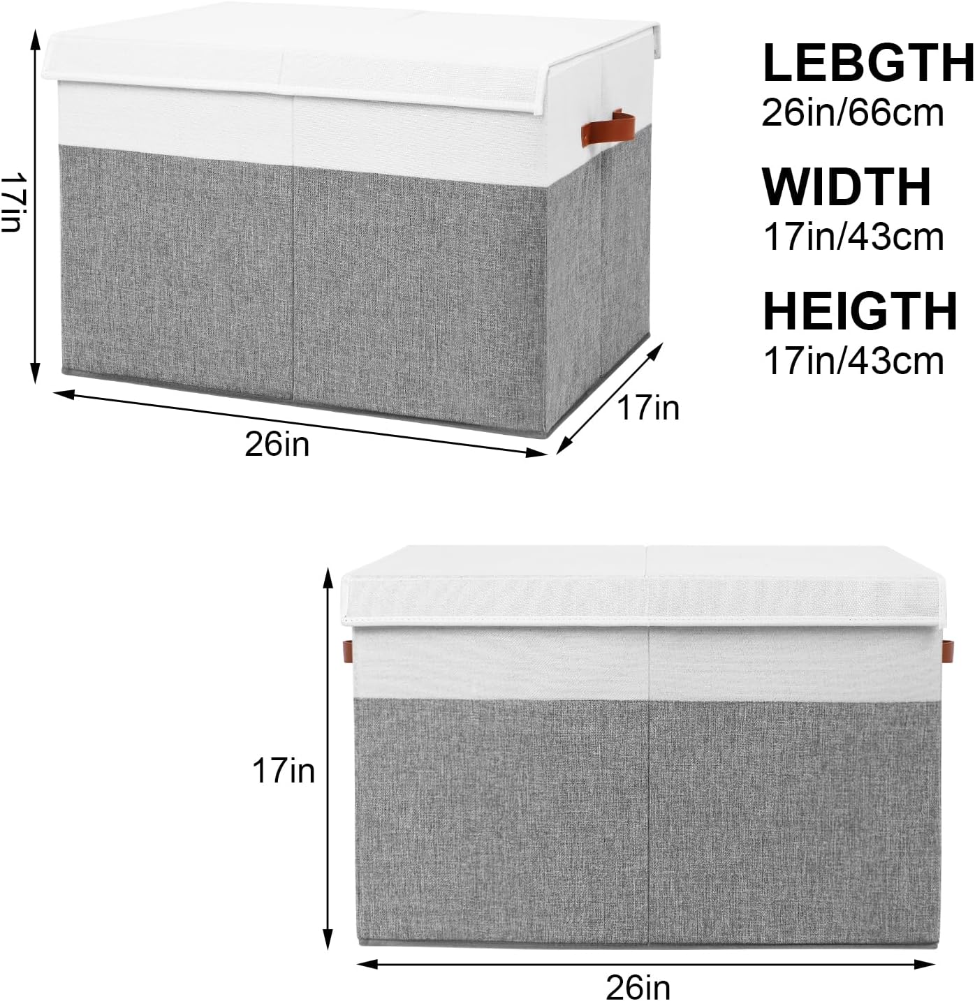 Large Toy Storage Box with Lid, Sturdy Toys Storage Chest Bin Organizer Basket with Dividers for Kids, Boys, Girls, Nursery, Closet, Bedroom, Playroom 26"x17" x17" (Grey and White)