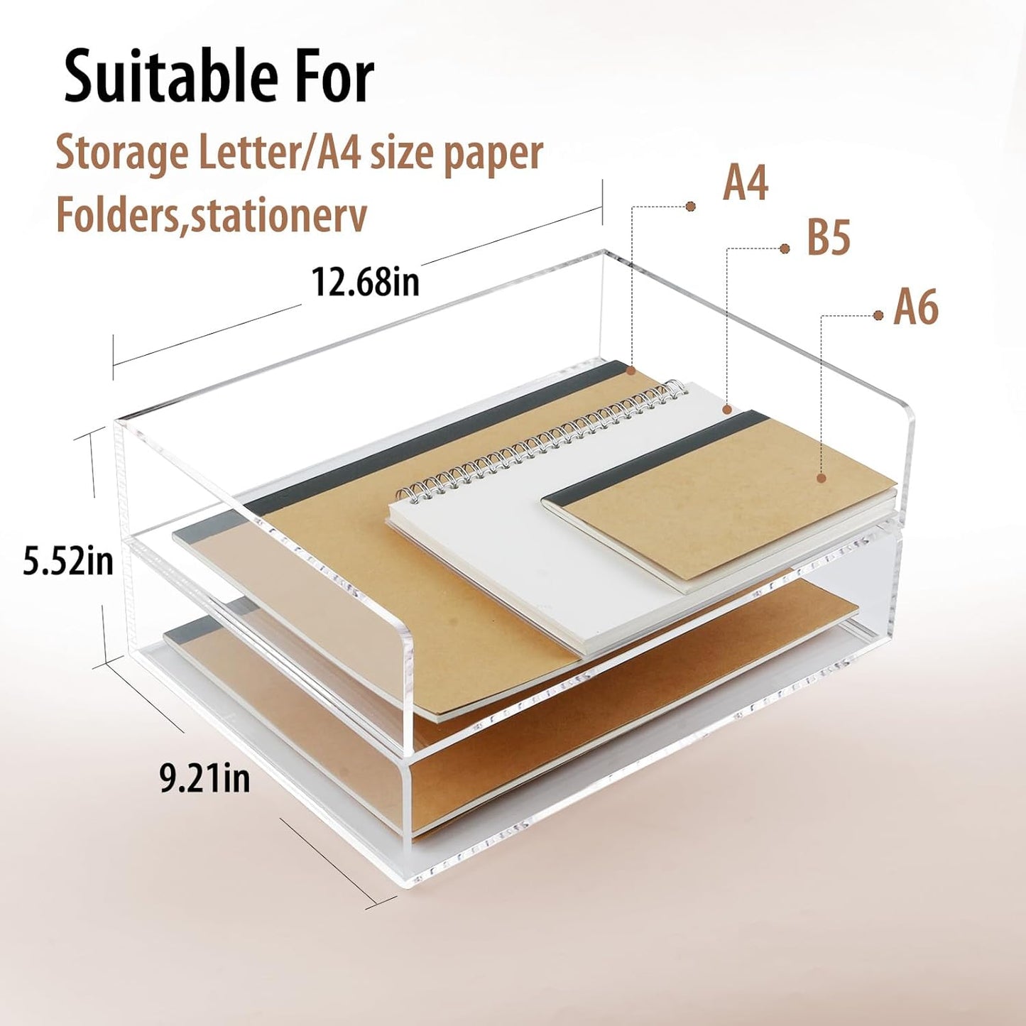 2 Pack Acrylic Paper Tray Organizer for Desk Clear File Organizer,Acrylic Desk Organizers and Accessories Sorter,Perfect for File Paper, Ipad, Letter, A4 Office File, Books, Notes.
