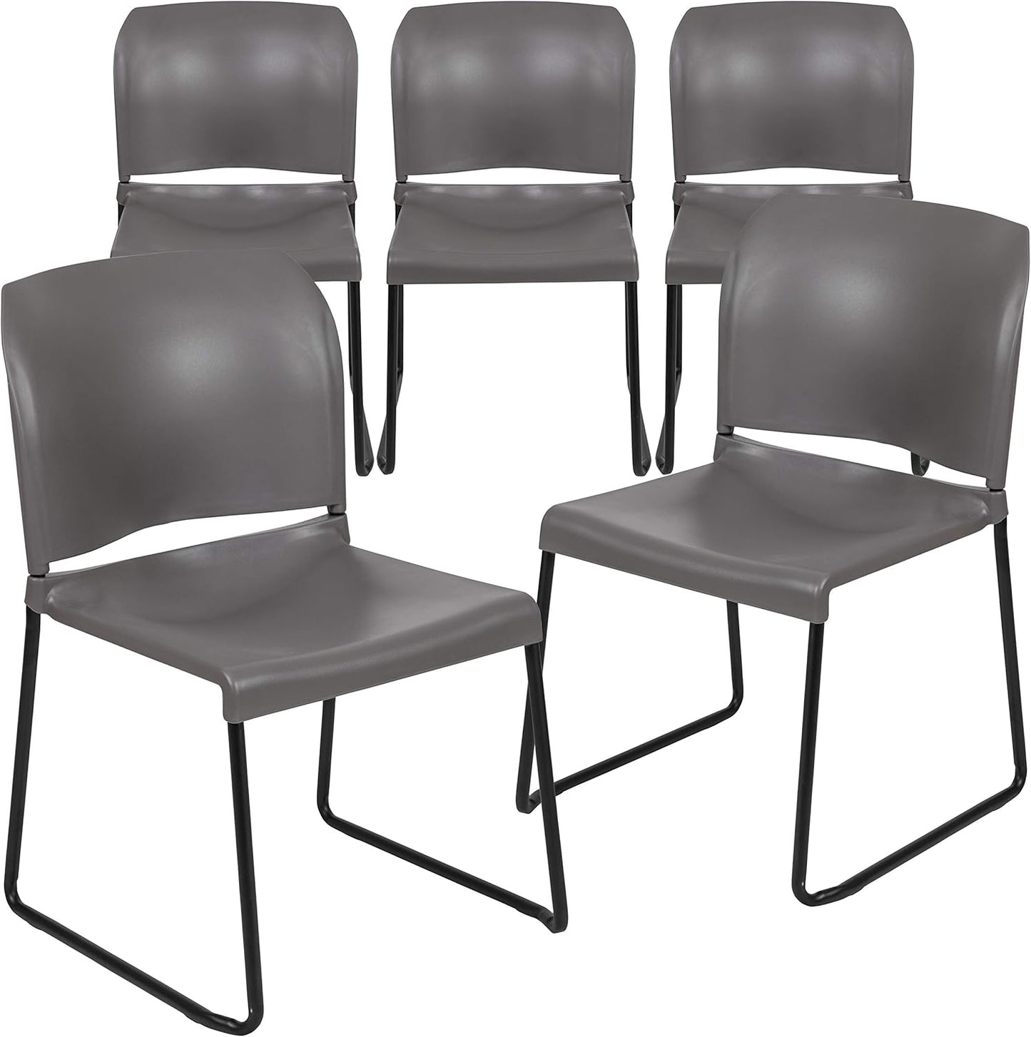 Flash Furniture Hercules Series Contoured Stacking Chairs for Waiting Rooms and Offices, Ergonomic Lobby Chairs with Curved Back, Set of 5, Gray
