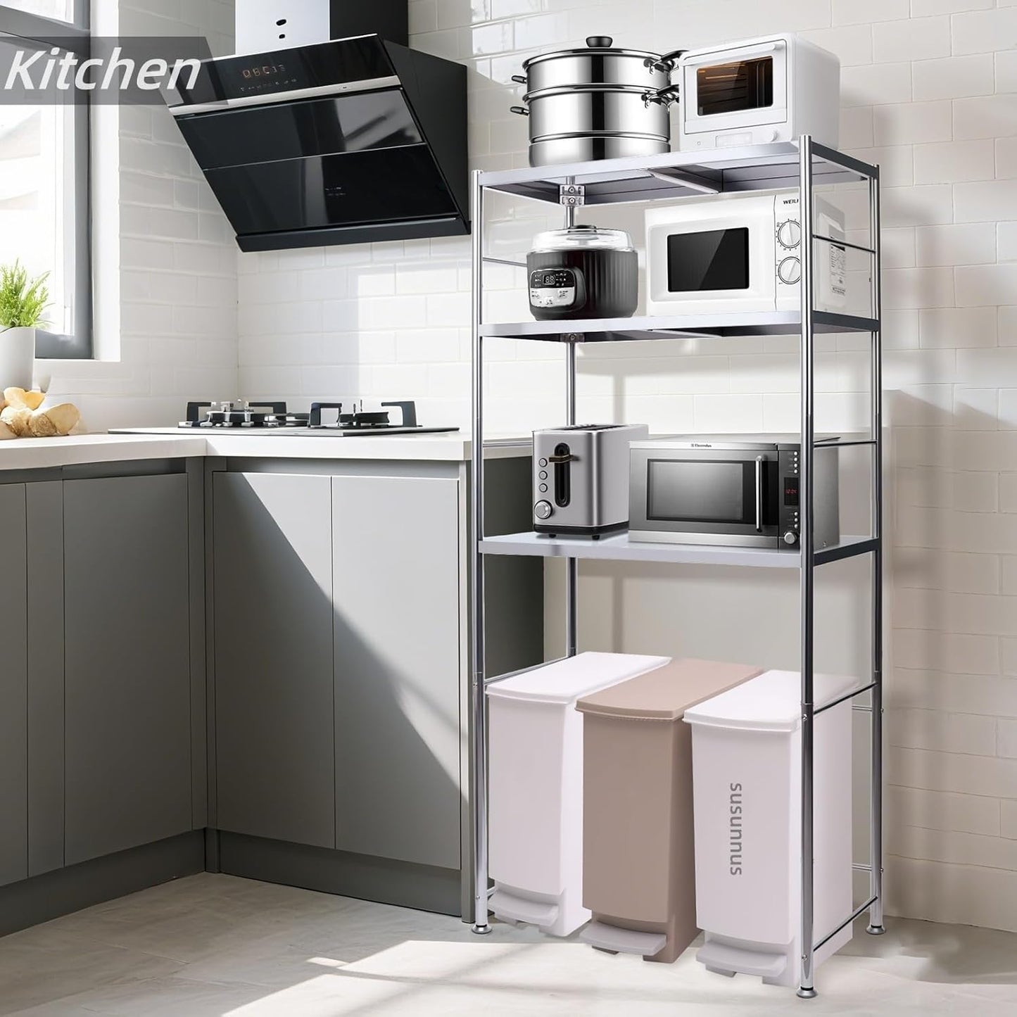 susunnus Stainless Steel Shelf,Kitchen Storage Shelves,Microwave and Mini Fridge Shelf,Laundry Machine Rack, Adjustable Height,Open Lower Tier,Laundry Room, Repository (2tier(31.5 * 15.7 * 53.1in))