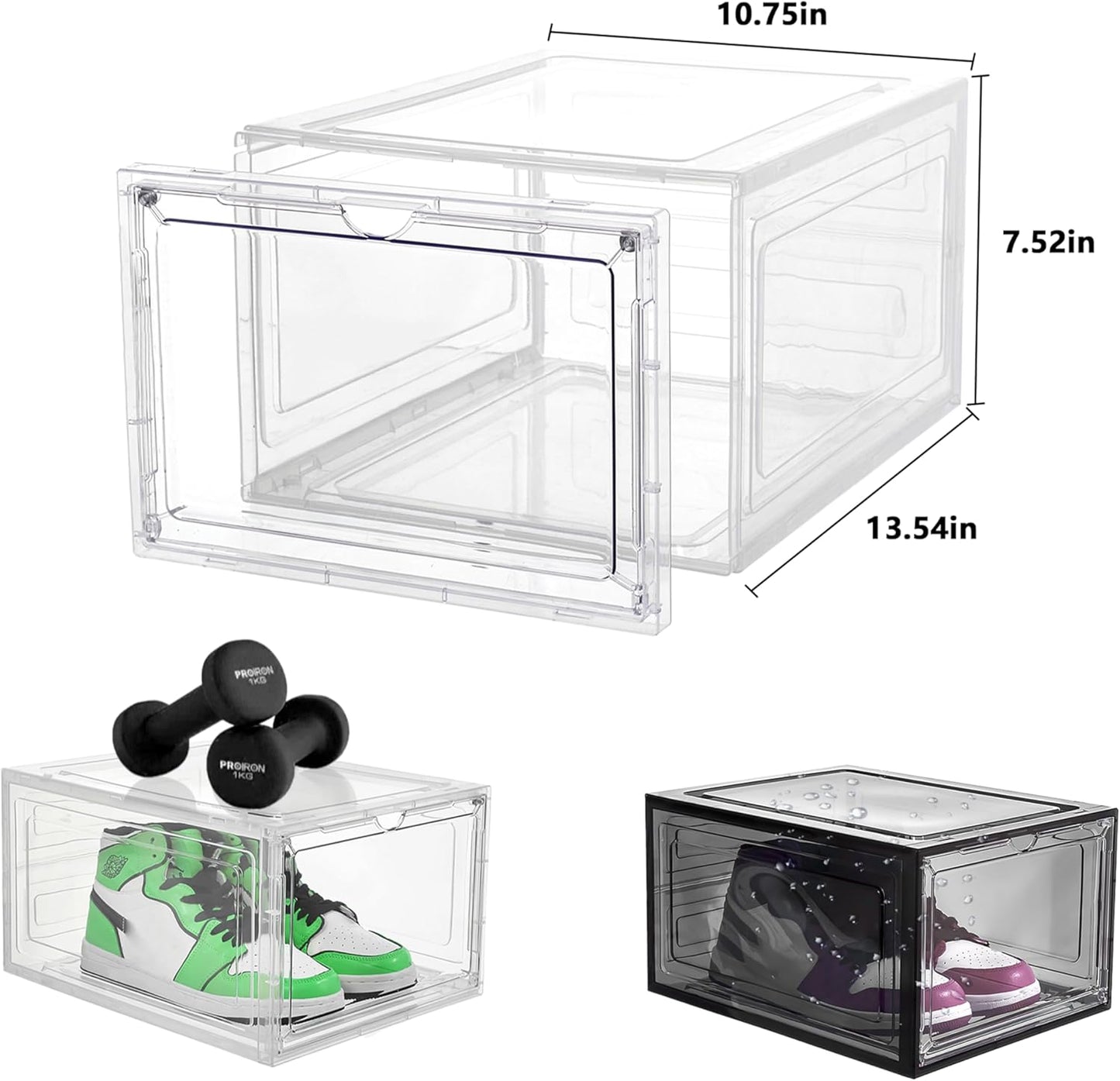 Attelite Upgrade 12pack Shoe Box Storage Containers,Thicken Sturdy Clear Stackable Plastic Shoe Organizer Box with Magnetic Door, X-Large Drop Front Shoe Box