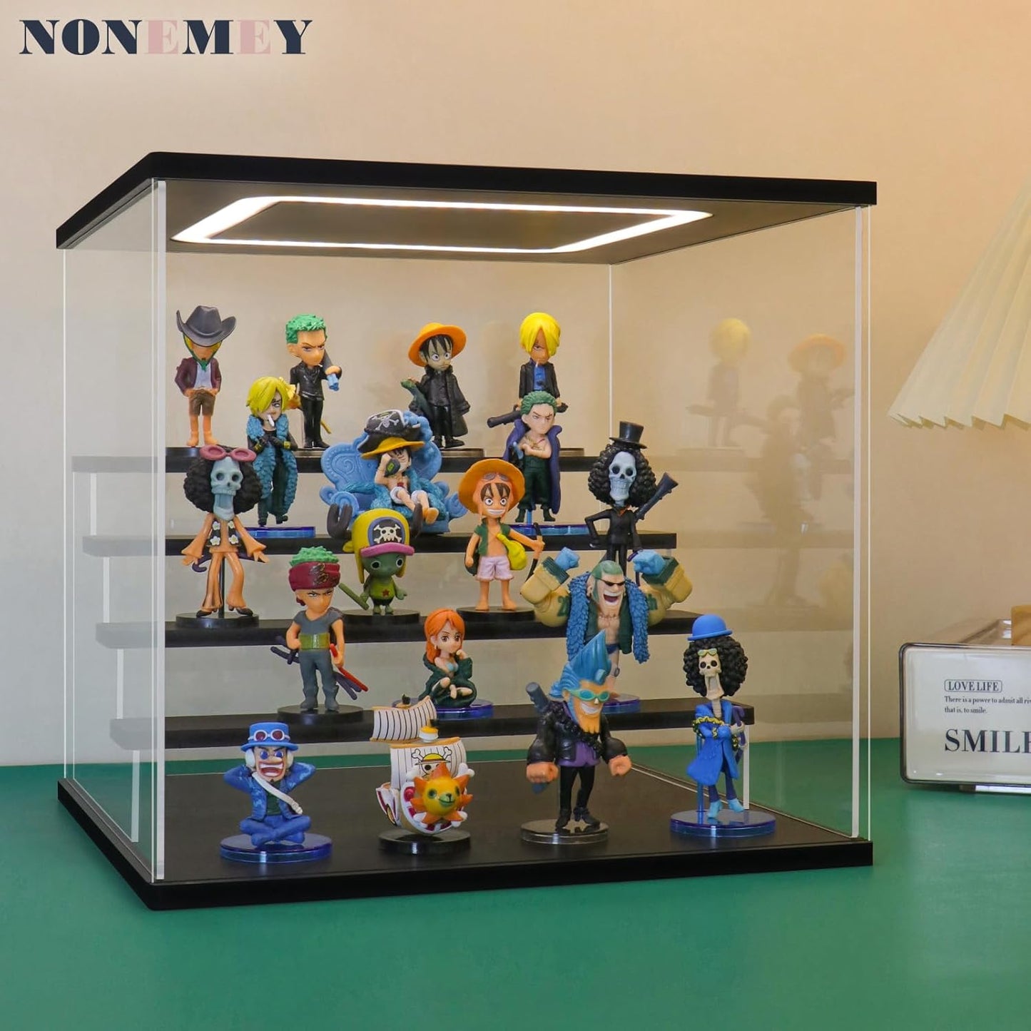 NONEMEY Clear Acrylic Display Case Stand with LED Light 2/3/4/5/6 Tier Storage Box Showcase Dustproof Organizer Box for Collectibles (5Tier 12.4*12.2*12inch )