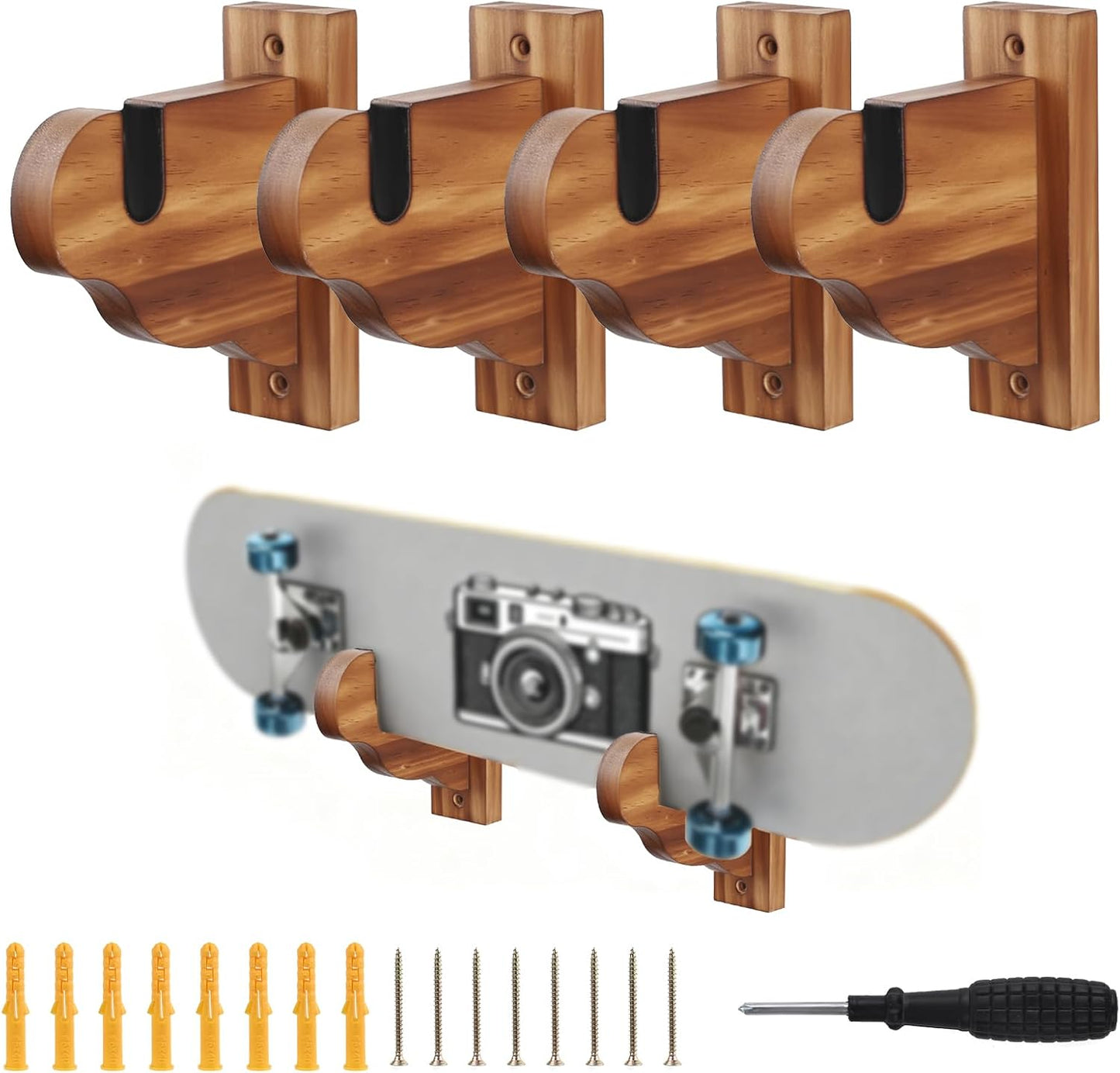 Skateboard Wall Mount, Wooden Horizontal Skateboard Rack Wall Hanger Display and Storage