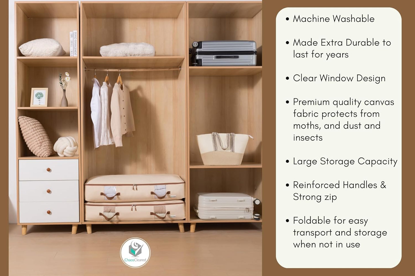 Under Bed Storage Bags 2 Pack - Low Blanket Storage Containers for Bedding, Linens & Sweaters, Made from Canvas, Extra Durable & Perfect Space Saving Solution, 38"L x 19"W x 6"H, Beige