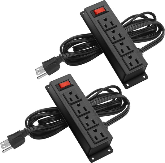 2Pack Wall Mount Power Outlet Strip, 4 Outlet Mountable Power Strip with Switch, Under Desk Power Strip Connect with 10ft Cord Mount Under Desk, Workbench, Nightstand, Dresser, Table.(Black)